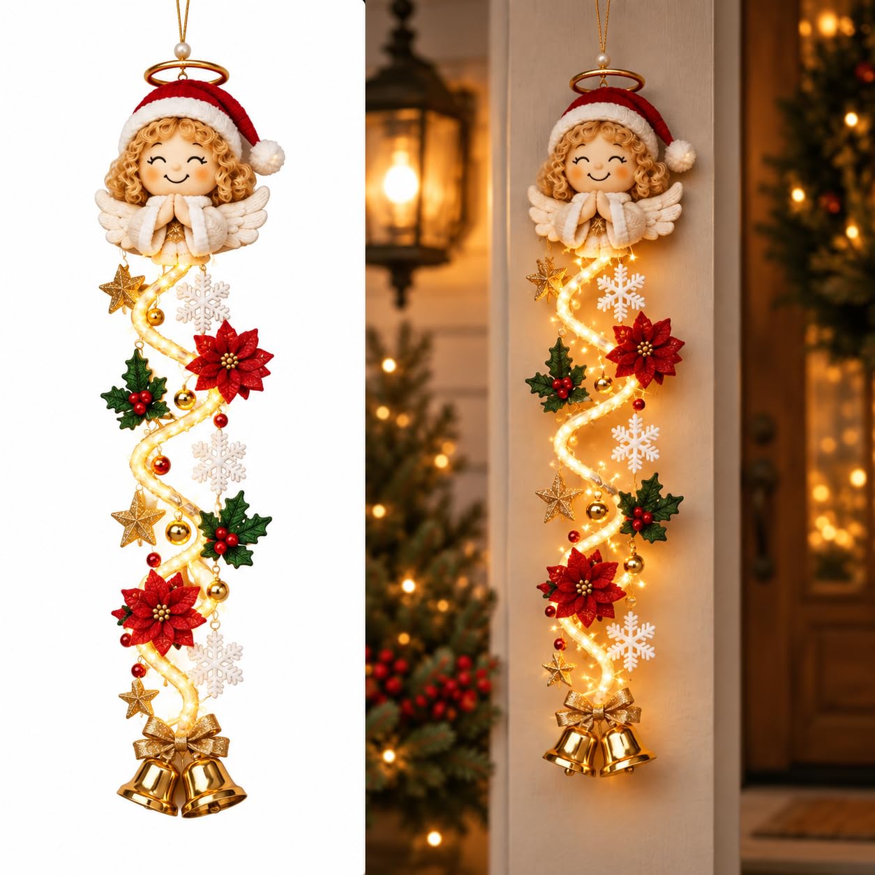 3D Glowing Christmas Door Hanger,Lighted Hanging Decoration, color|c