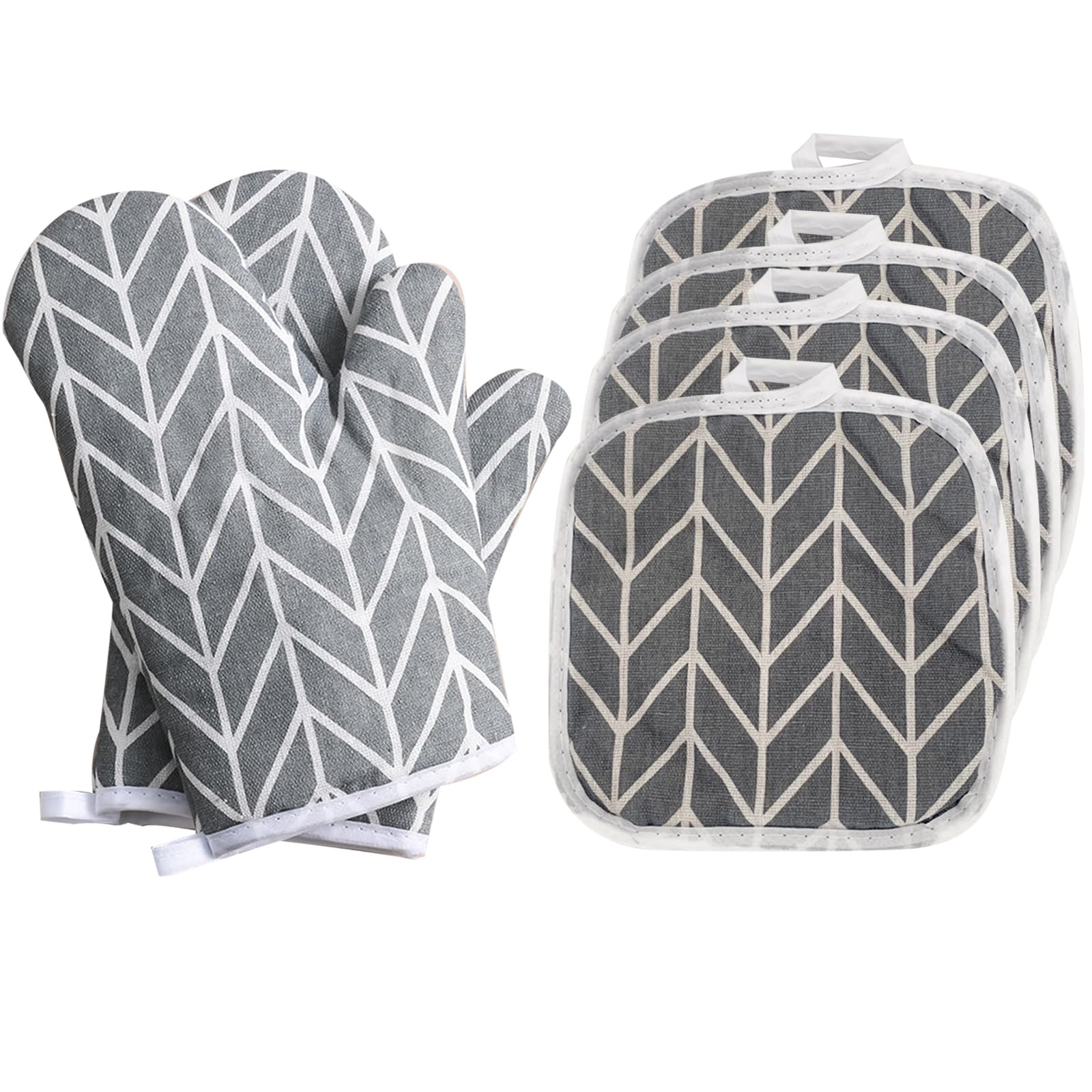 Gants de cuisine et sets de table en coton et lin au design épuré gris pour table élégante