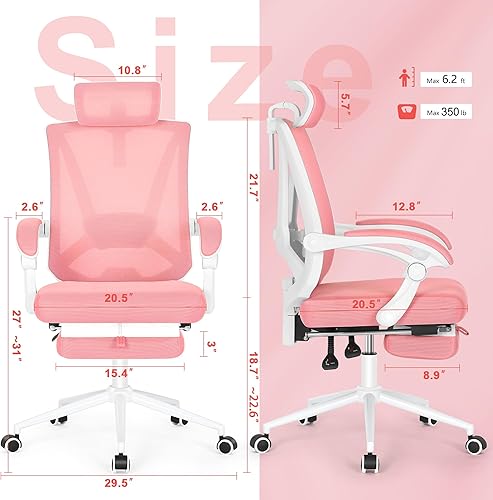 Miniatura 3 de Misolant Silla de oficina ergonómica con reposapiés, silla de escritorio ergonómica con soporte lumbar 2D ajustable, silla de oficina de respaldo
