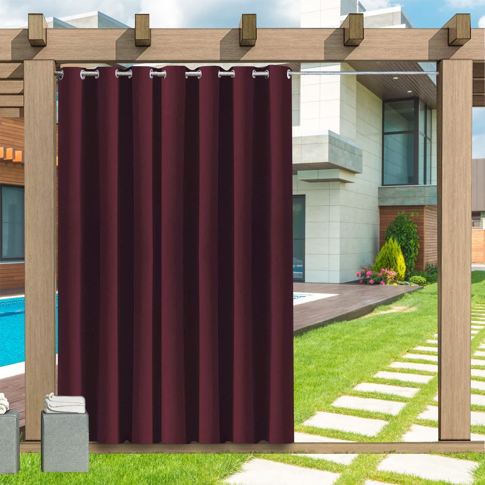 Outdoor Curtains, Outdoor Curtain with Eyelets 1 Panel, 24 Colors Outdoor Curtains Waterproof Sun Shade Patio Curtain, Privacy Screen Sun Shade Curtain for Balcony Patio Porch Pergola, B275xH225CM