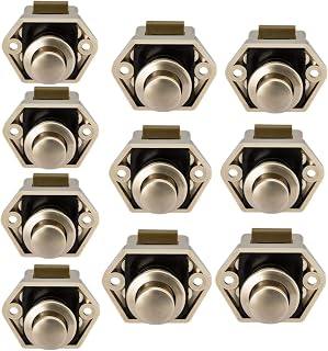 OCGIG 10 RV Cabinet Push Button Latch Locks Catch Door Knobs Gold for Caravan Cupboard Handle Nickel Plated