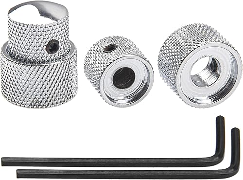 Vista 3 de 2 perillas de control apiladas concéntricas dobles de metal Yootones compatibles con guitarra eléctrica bajo (plateado)