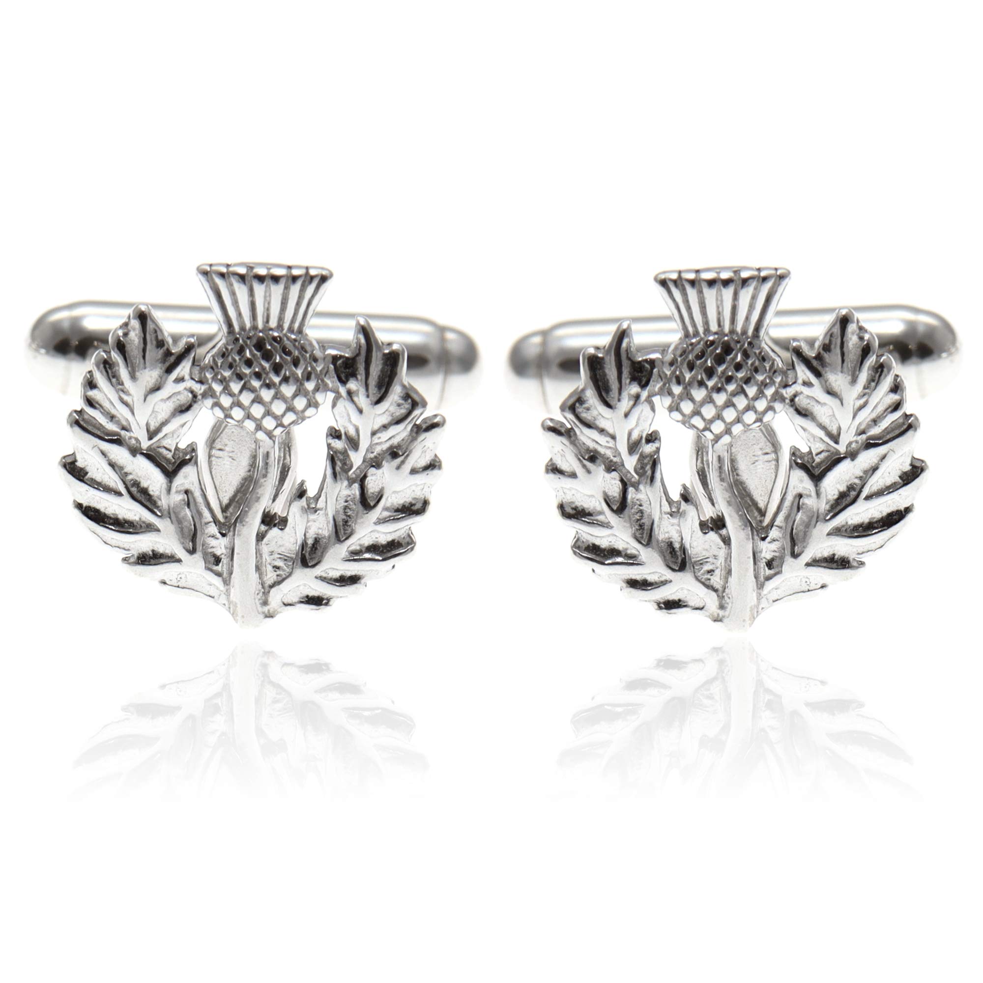 925 Sterling Silver Scottish Thistle Cufflinks for Men - Scottish Gift Cuff Links with Jewellery Gift Box - 15mm x 14mm