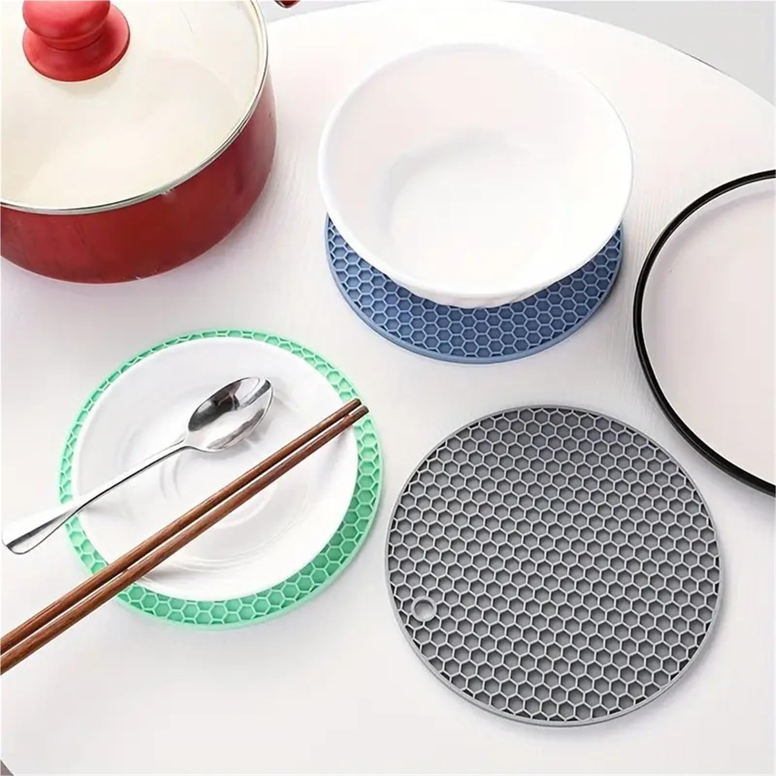 silikonowa podkładka pod gorące naczynia, Podkładka silikonowa Okrągła Plaster Miodu 17cm Heat Antypoślizgowa Wielokolorowa 1/4 szt(Blue 4pcs)