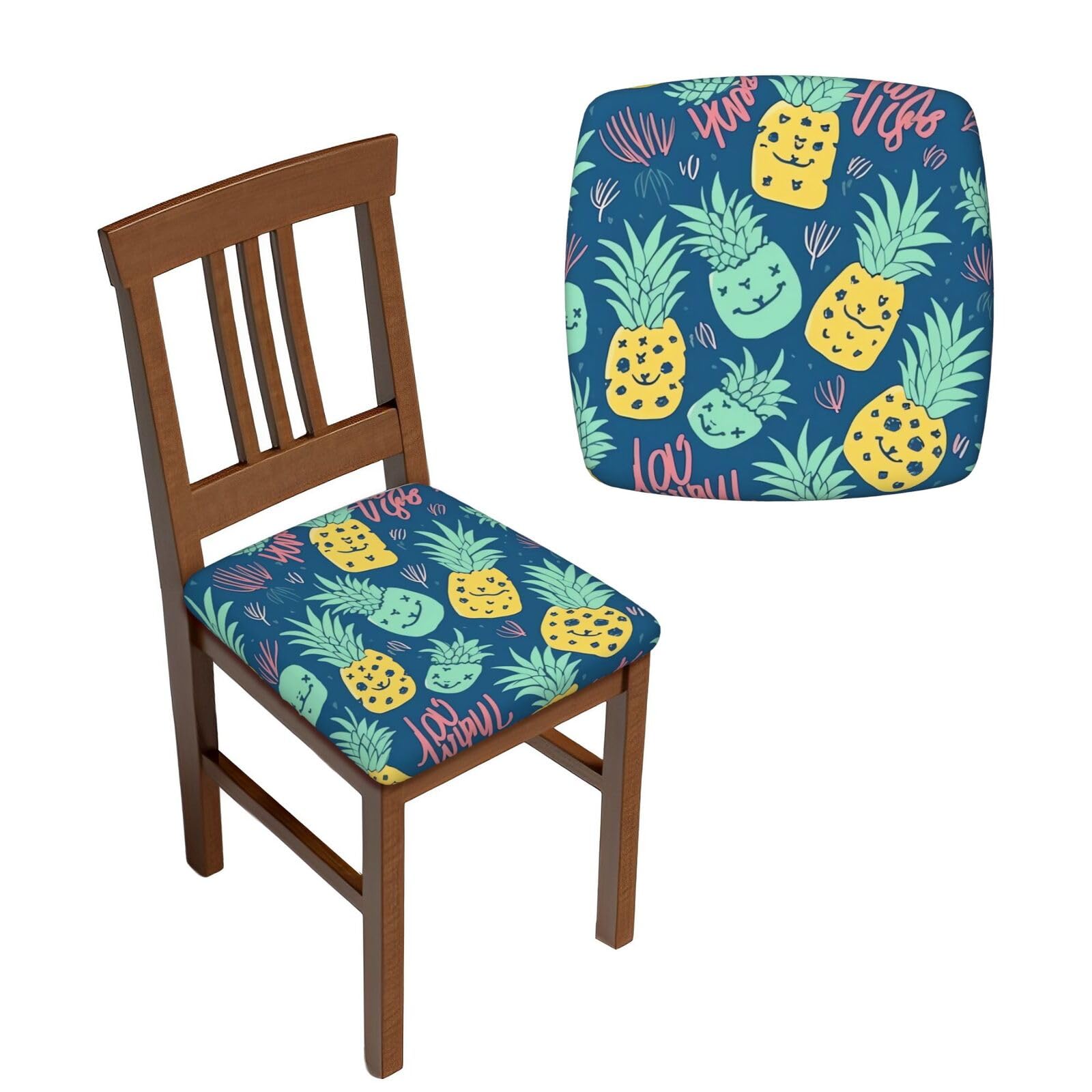 NONHAI 6PCS Dining Chair Seat Covers Set Cute Pineapple Pattern Stretch Removable Chairs Covers Washable Seat Cushion Slipcovers Protector for Dining Room Kitchen Chairs