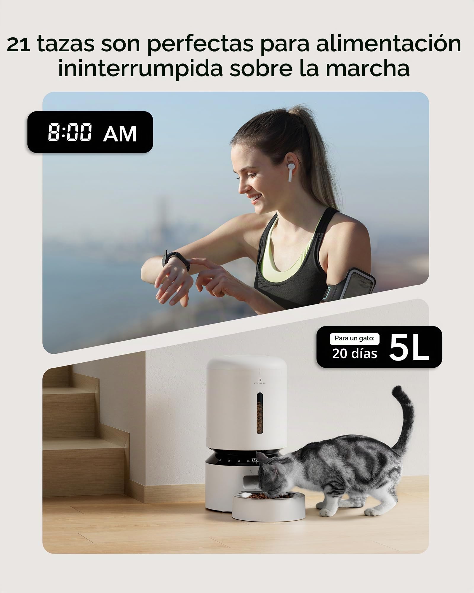 PETLIBRO 5L Comedero Gato Automatico, Dispensador Comida Gatos y Perros con 1–6 Comidas al día y Mensaje de Voz de 10 Segundos, Temporizador, Alimentador Automatico Gatos para Mascotas