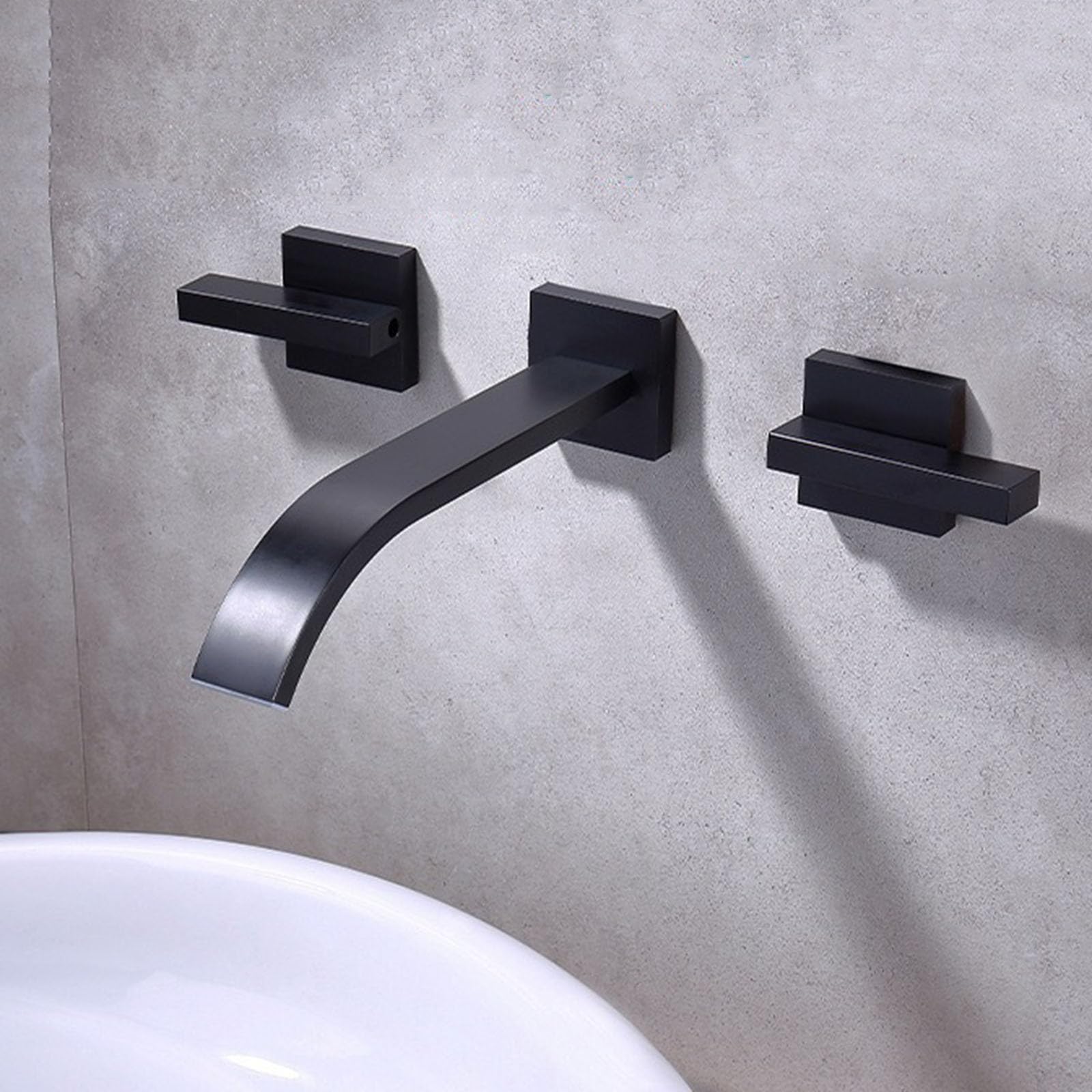 Robinet salle bain cascade en laiton noir mitigeur encastrable 2 poignée