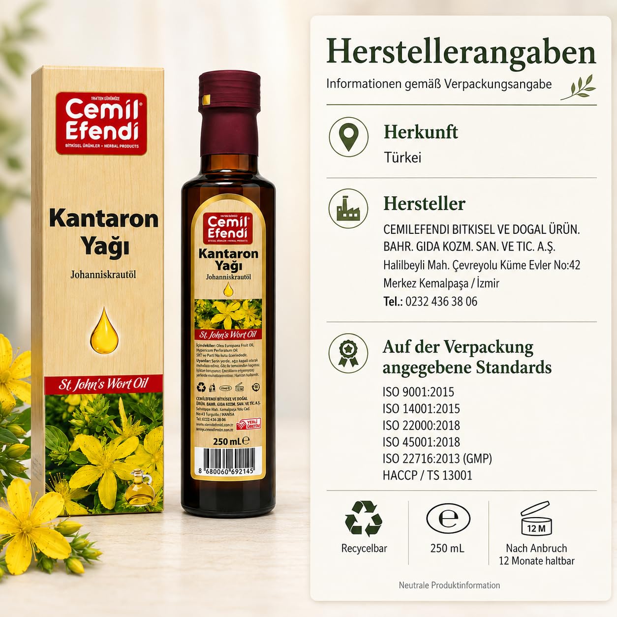 Johanniskrautöl, Mazerat in Olivenöl aus frischen Johanniskrautblüten
