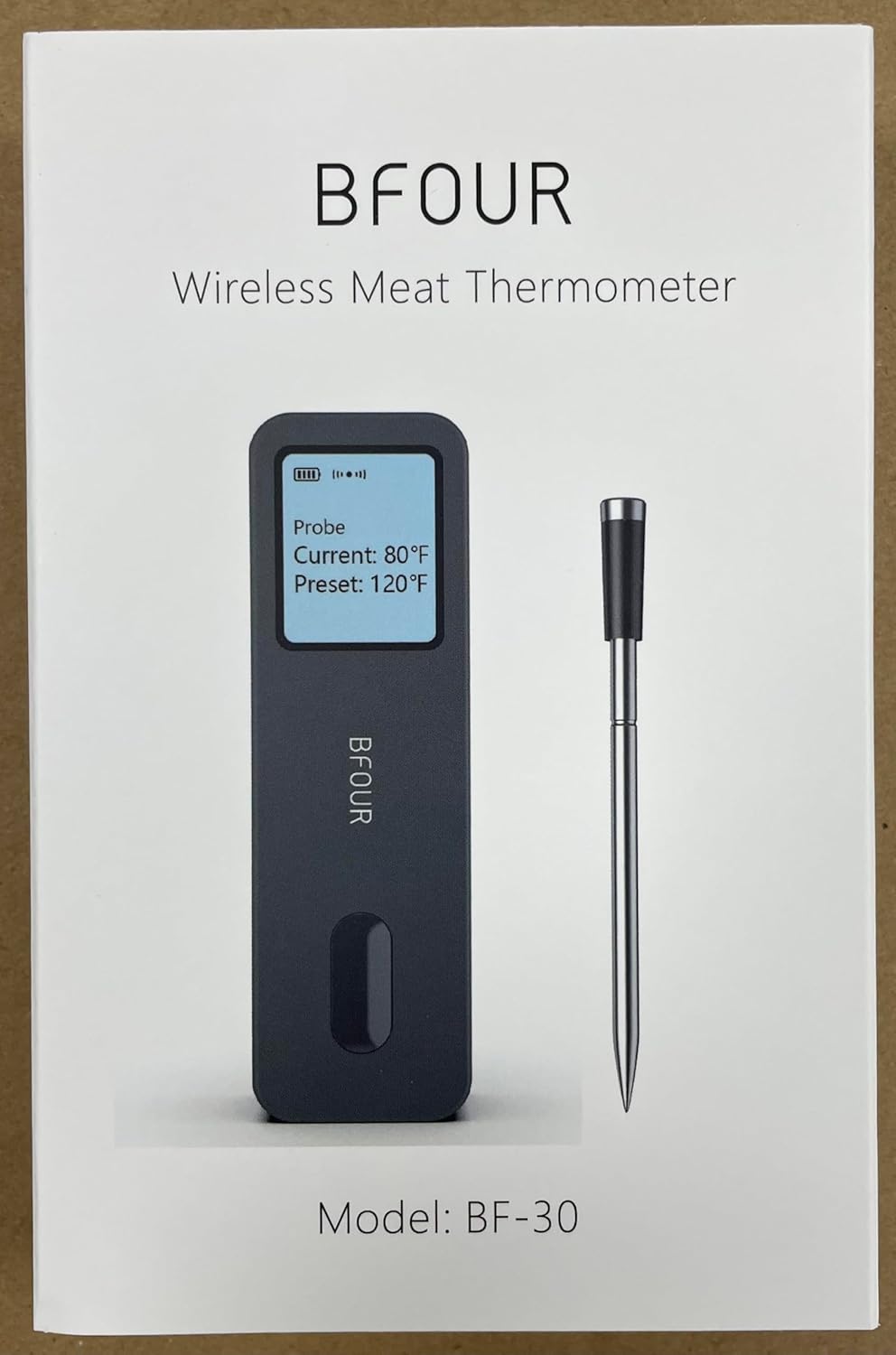 Front of the BFOUR Wireless Meat Thermometer product box