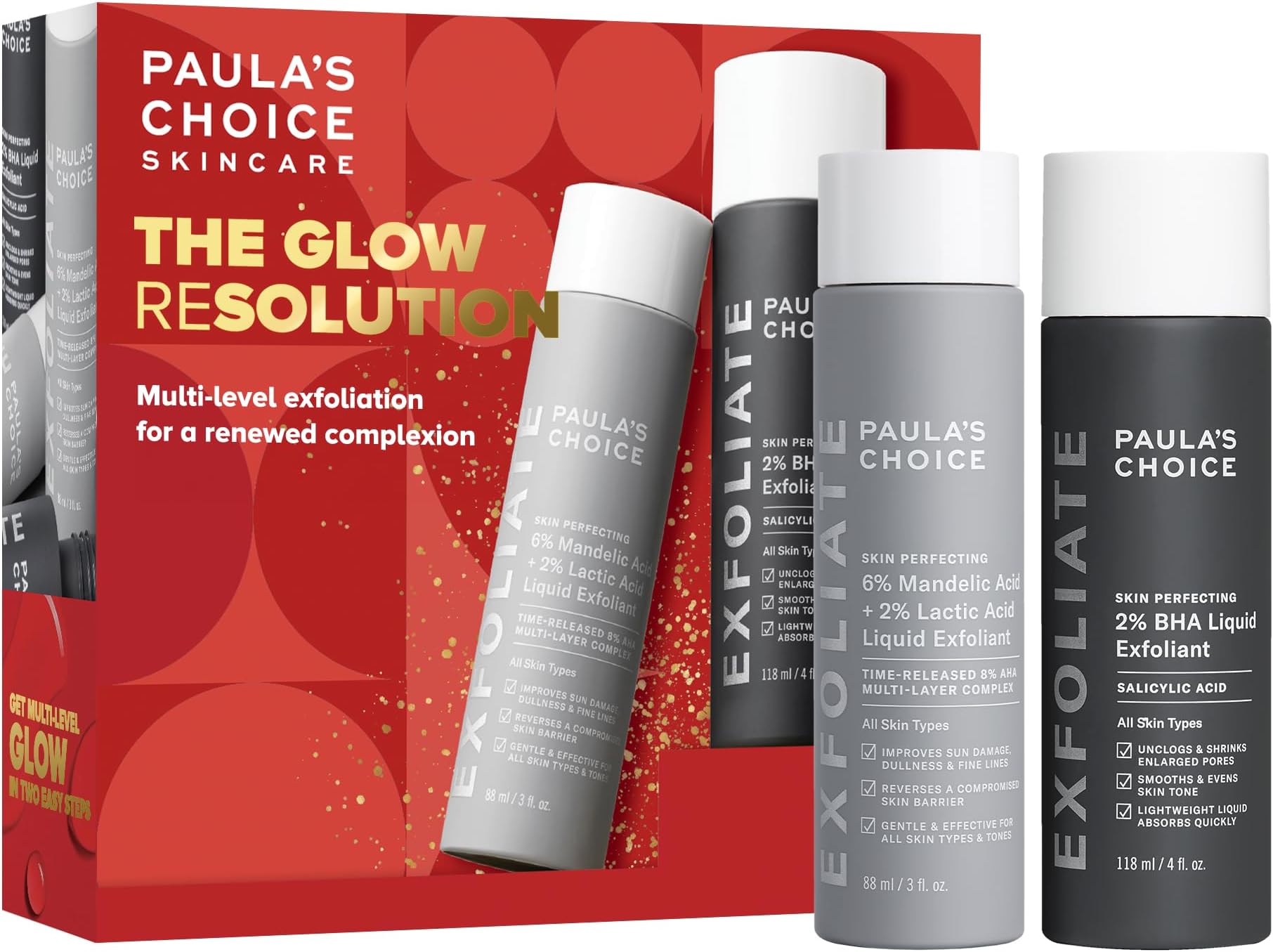 Paula's Choice The Glow Resolution Gift Set - BHA & AHA - Unlock a Smooth, Clear & Clarified Complexion - Multi level Exfoliation - All Skin Types