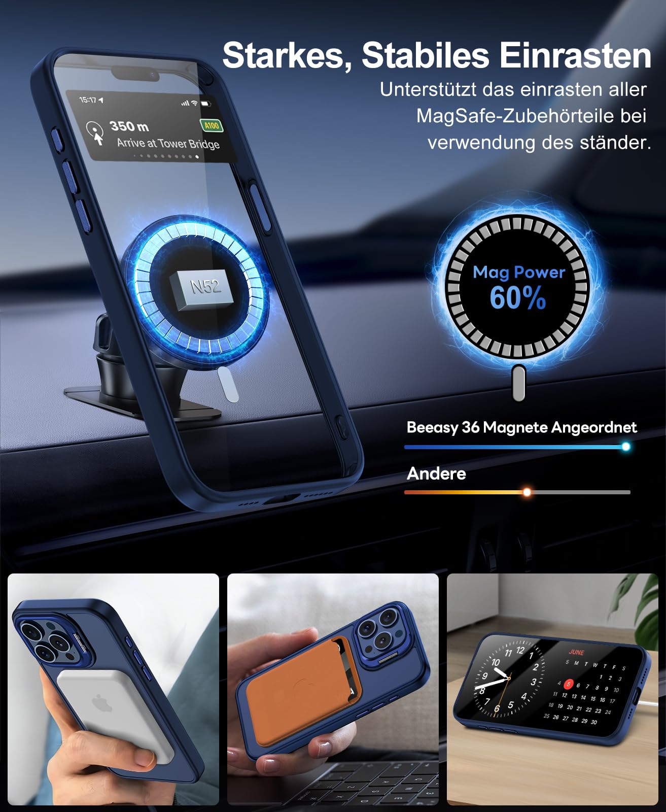 Miracase Handyhülle Für IPhone 15 Pro Mit 360° Magnetständer – Matt, MagSafe Kompatibel