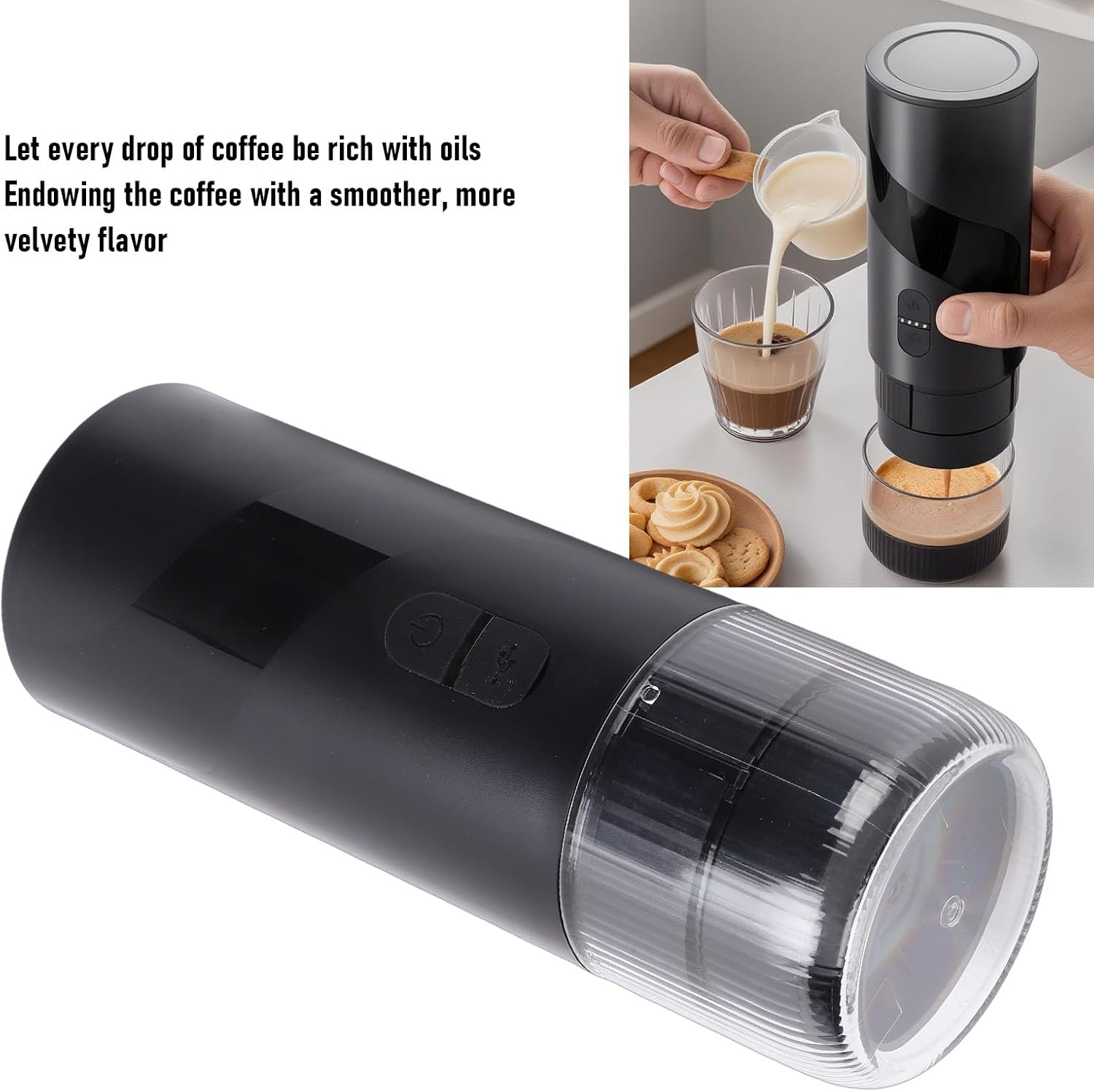 Portable Coffee Maker, 304 Stainless Steel Capsule Coffee Machine USB Rechargeable with One Button Start, for Travel Camping Car Outdoor