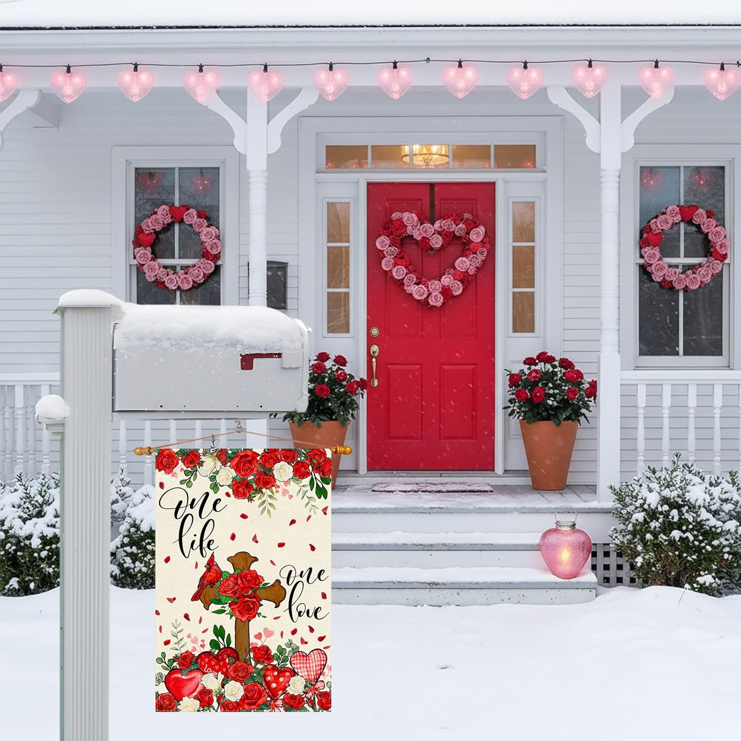 Valentine’s Day Garden Flag Cardinal Romantic Love Heart Roses Floral Yard Flag 12x18 Inch Double Sided Small Mini Yard Outdoor Outside Holiday Decoration - Image 4