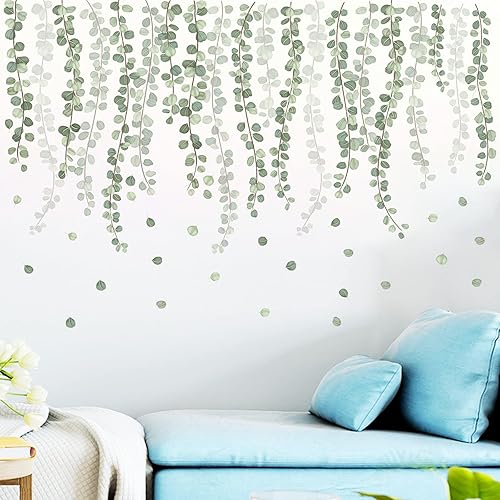 Miniatura 5 de AUHOKY - Calcomanías de pared de enredaderas colgantes, ramas de cuerdas, calcomanías de pared, papel tapiz removible de hojas de árbol verde para