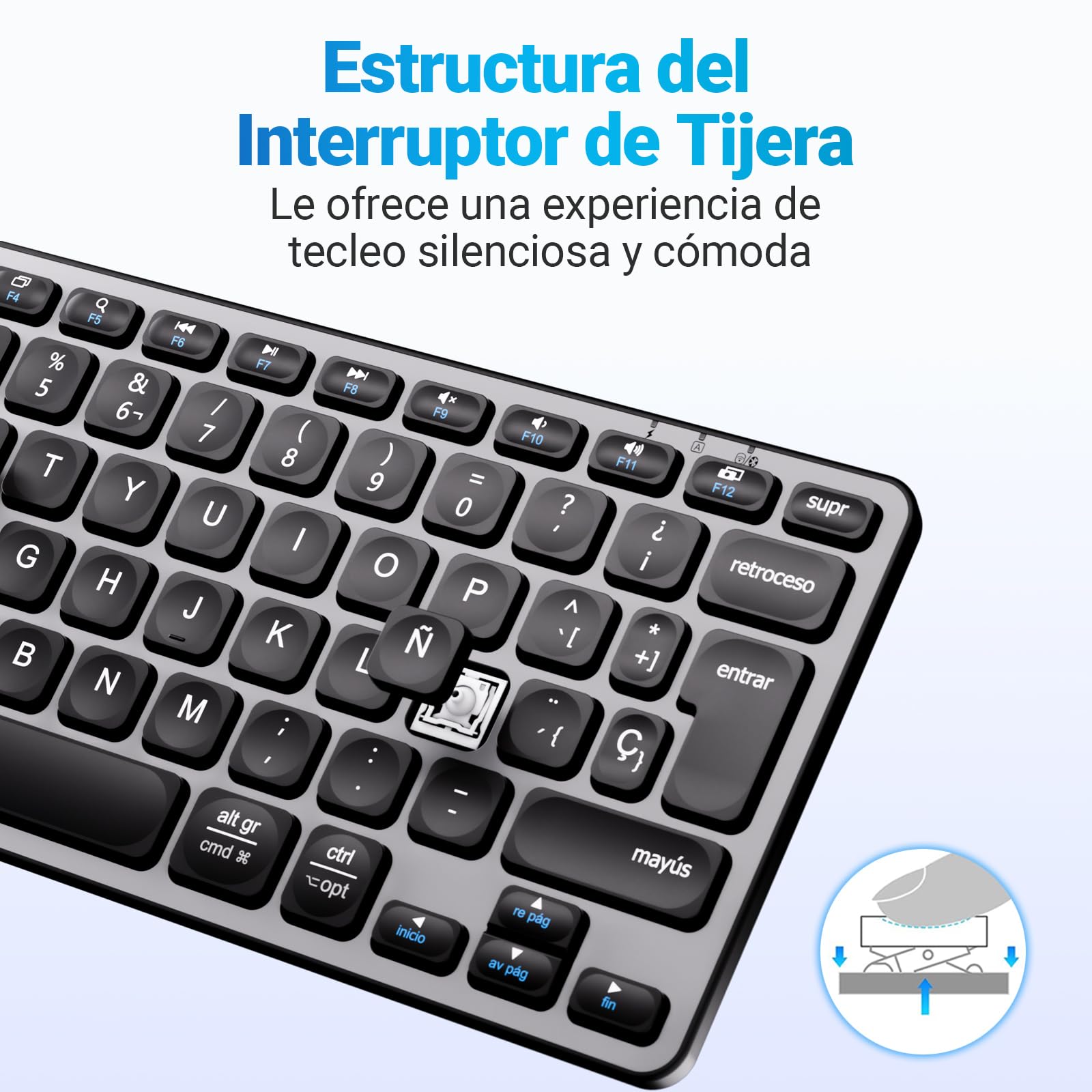 iClever DK02 Teclado Bluetooth para Mac - Compatible Teclado Apple Inalámbrico para Mac iOS PC Android - Cambia Entre 3 dispositivos Con Multi Device Mac Teclado Bluetooth para MacBook Pro/Air, iMac
