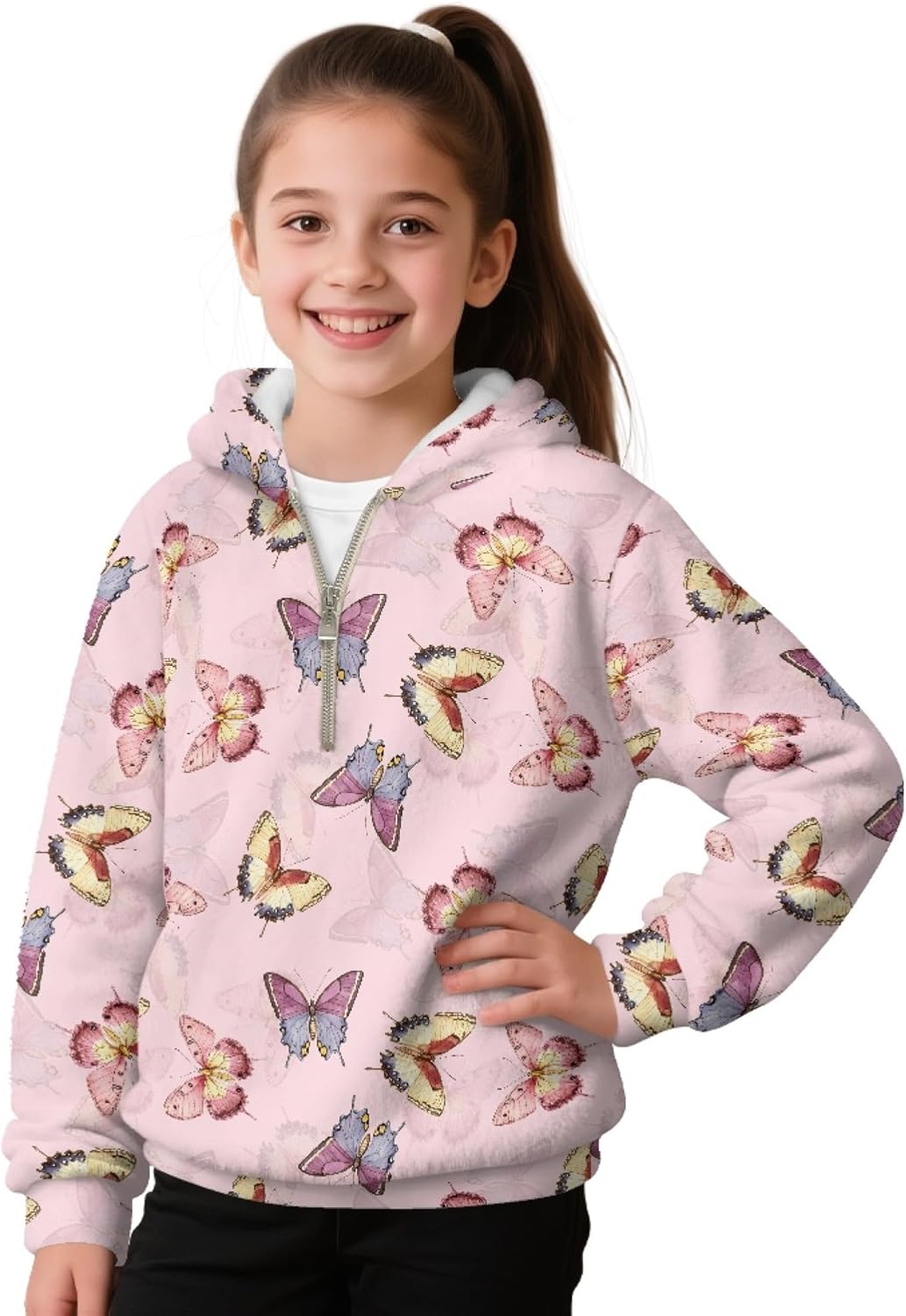 Hawapod Hoodie For Girls Graphic Oversized SSpring Fall Fashion Half Zip Pullover Hoodie Sweatshirt With Pockets Size 4-15