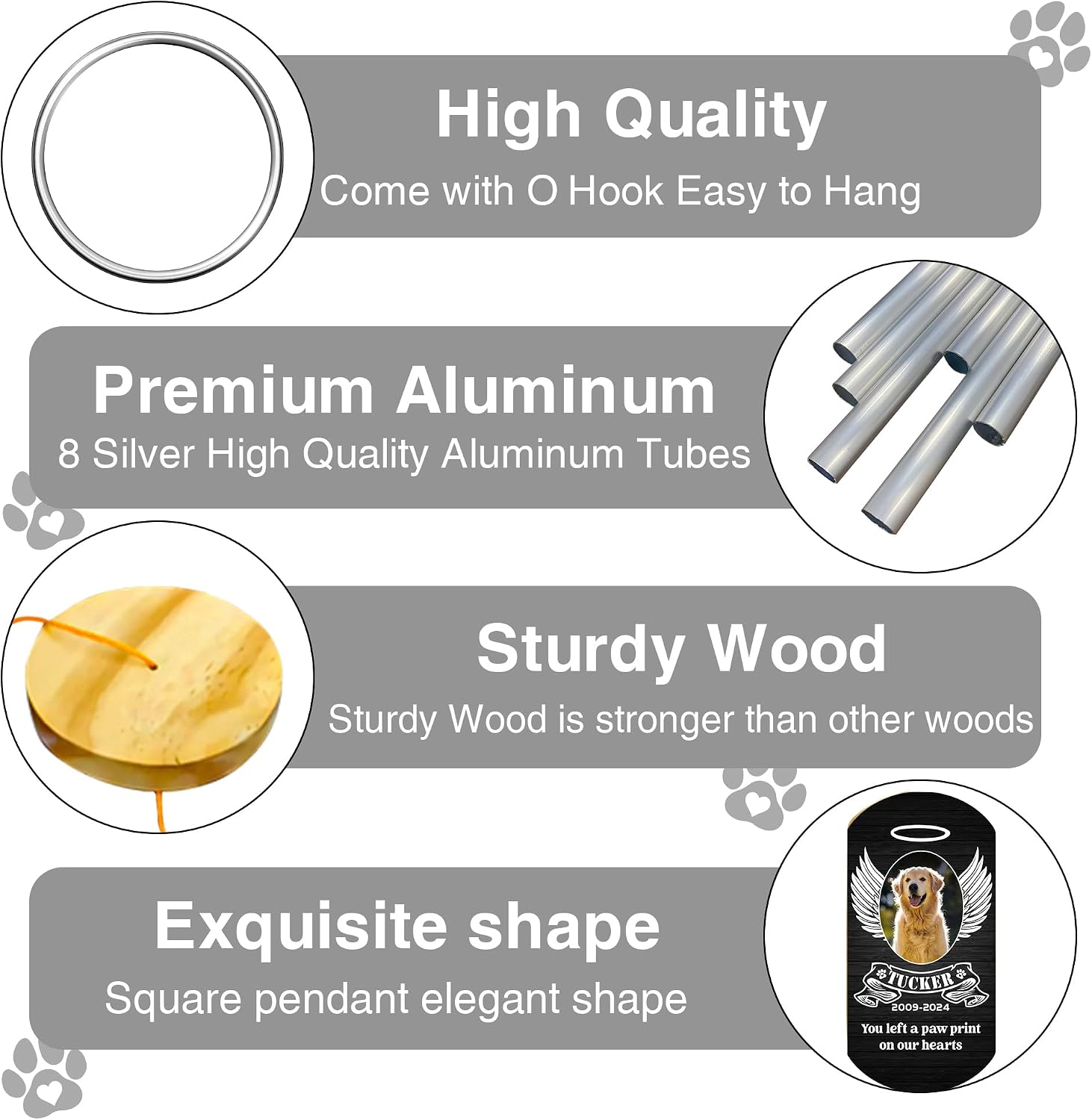 Personalized Wind Chime: Custom Dog Loss Sympathy, Bereavement Gift, Loss of Pet Sympathy Gifts Dogs, Includes Custom Name & Image - Perfect for Pet Lover's Memorial