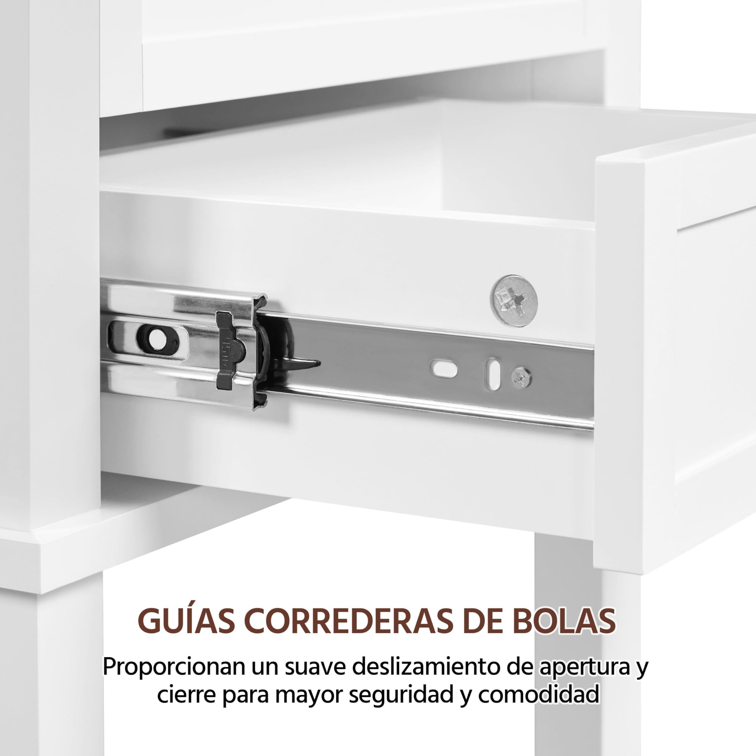 Yaheetech Mesita de Noche con Estación de Carga USB Mesilla de Noche con 2 Cajones y 1 Estante Mesas Auxiliar Blanco 45x35x61 cm para Cama Dormitorio Sala de Estar