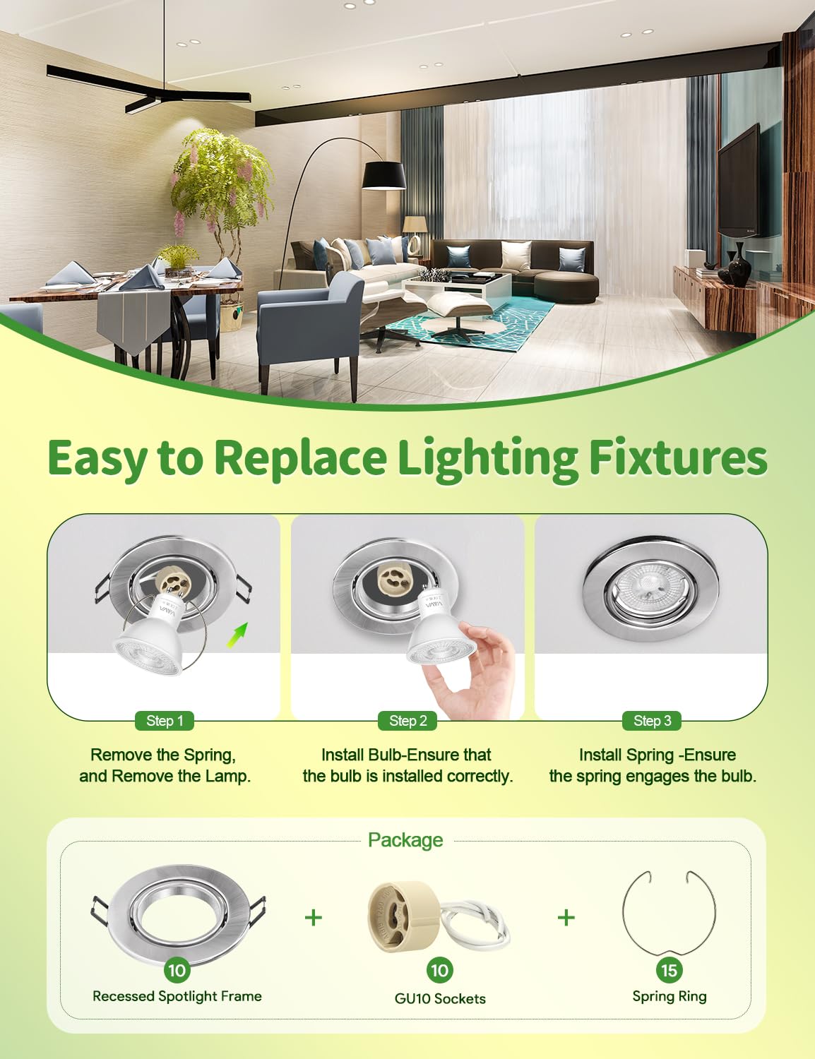 Cornice Faretti Led da Incasso per Cartongesso, Portalampada Gu10 per Faretti da Incasso, Orientabili a 30°, Diametro Esterno 90 mm, Foro Ø65-80 mm,con LED e Alogeni (Lampadina non Inclusa),10 Cromato