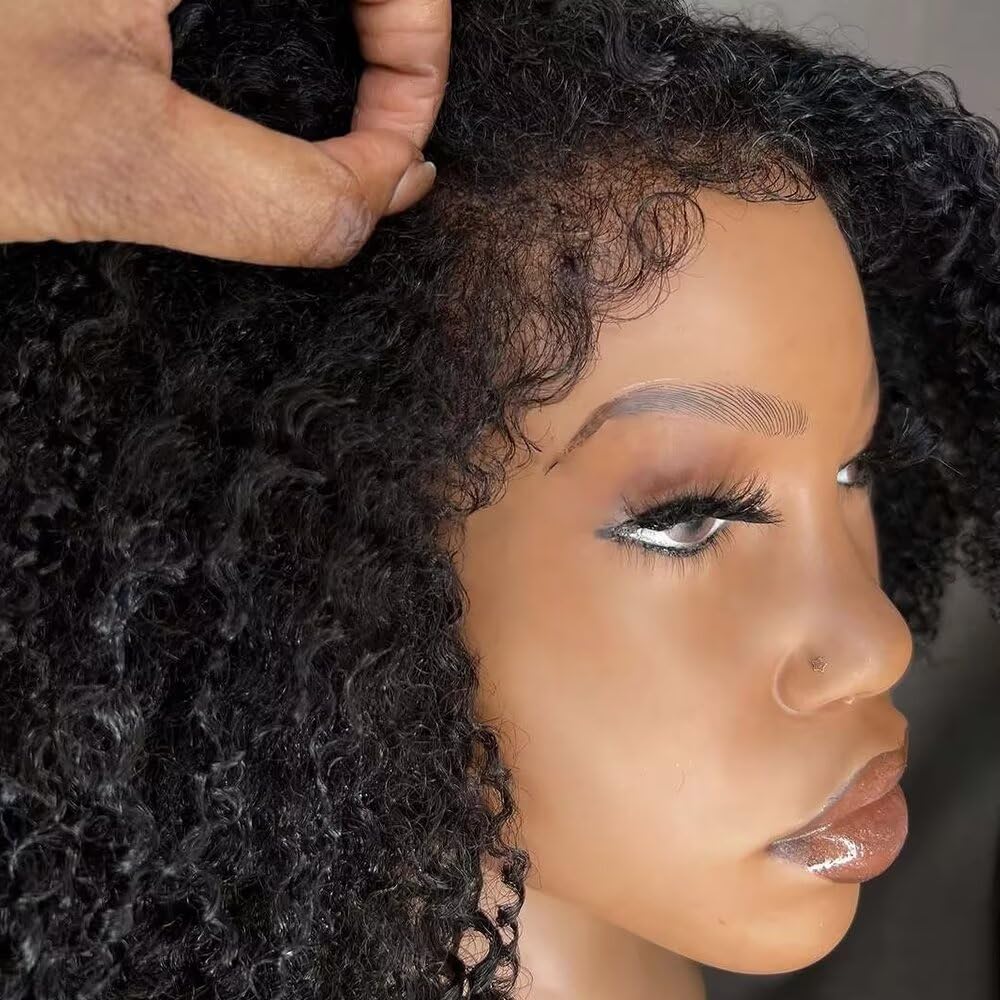 4C Kinky Edges Kinky Curly Human Hair Wig Short Bob Burmese Curly Transparent Hd Invisible Deep Part 13X4 Lace Frontal Human Hair Glueless Wig PrePlucked with Bleached Knots 180 Density