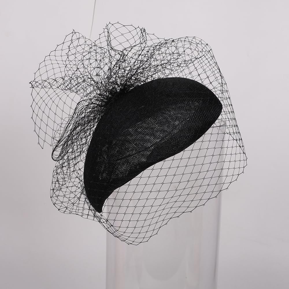 Elegant Sinamay Fascinator Hat with Veil Vintage Ladies Derby Church Cocktail Wedding Tea Party Dress Hat for Women - Image 7