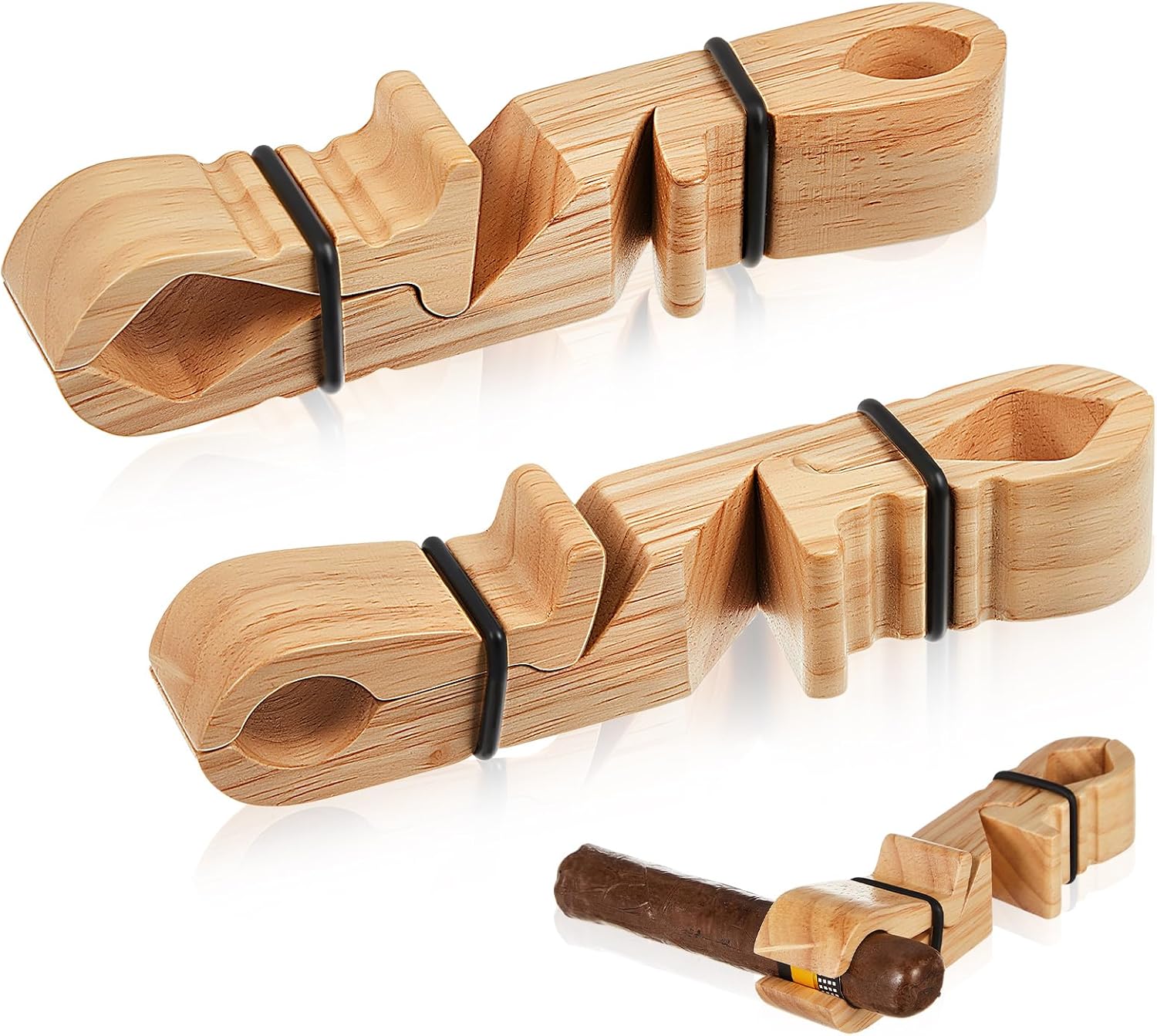 Wooden Stogie Holder for Golf Cart, 2 Pack Solid Wood Clip Fits All Ring Gauges, Portable Rest for Boat, Beach Chair, Lawn Mower — Handcrafted Gift
