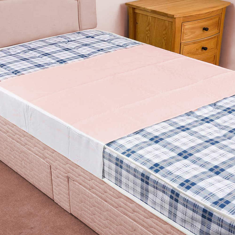 Toilet/Potty Training Dry Nights, Sleep Mat 100% Waterproof Mattress Protector for Kids, Bed Wetting Sheets for Single and Toddler Beds, Non-Slip, Easy to Change at Night, 75x90 with wings, Pink.