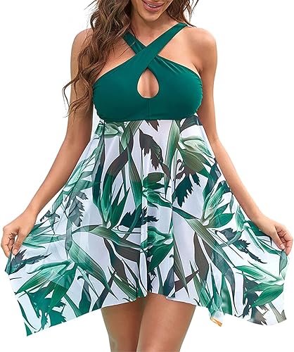 Traje de baño para mujer de primavera y verano, con estampado sexy, cuello en V, parte superior halter dividida (juego de dos piezas)