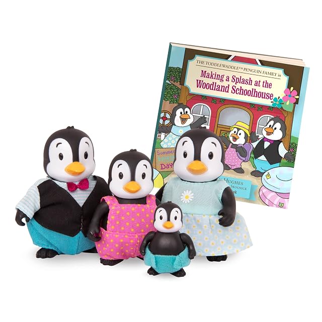 Li’l Woodzeez Familia de pingüinos Toddlewaddle con Cuento