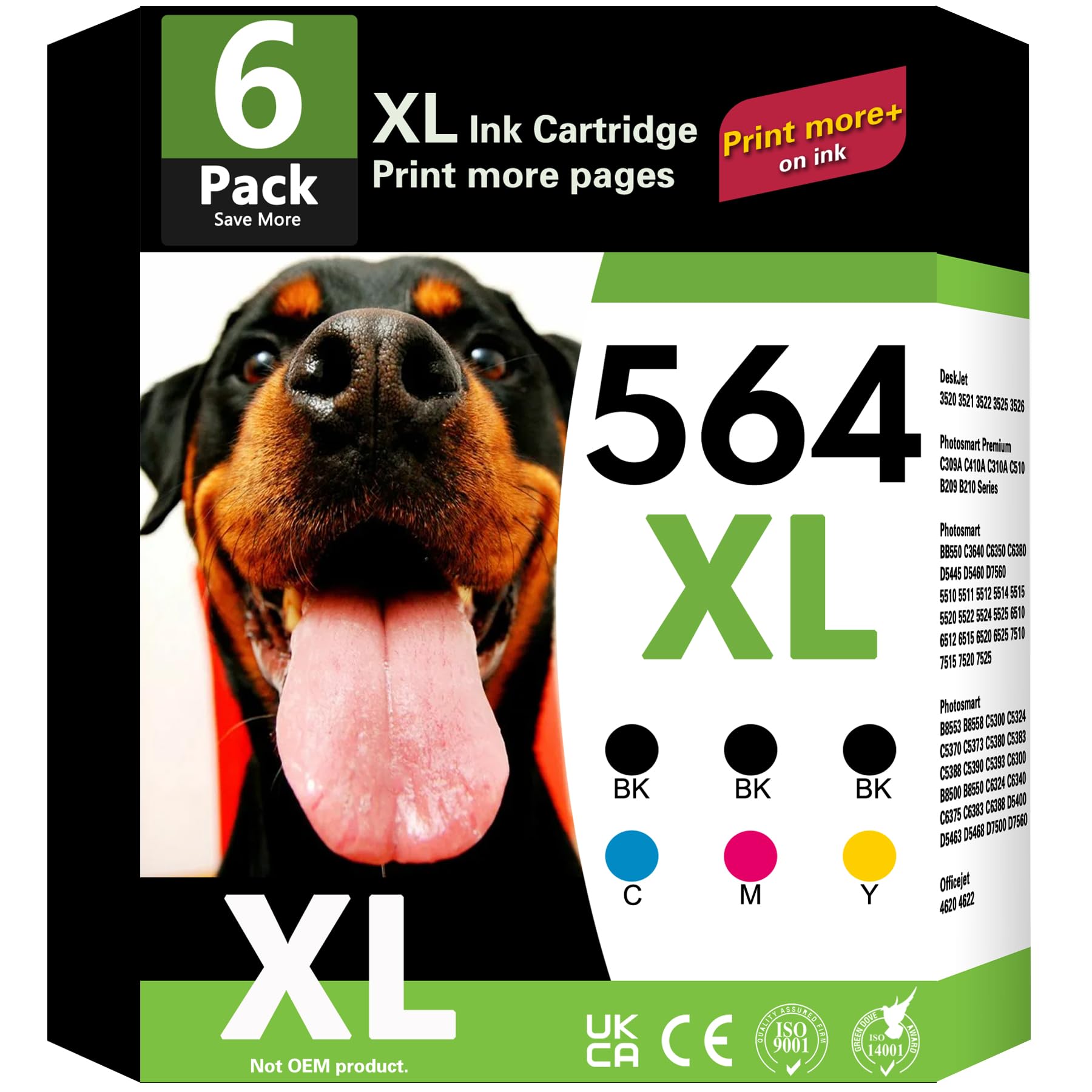 564XL Ink Cartridges 6 Combo Pack Compatible for HP 564 XL Ink Work with HP Photosmart 7520 7525 5520 6510 6520 DeskJet 3522 3521 3520 Officejet 4620