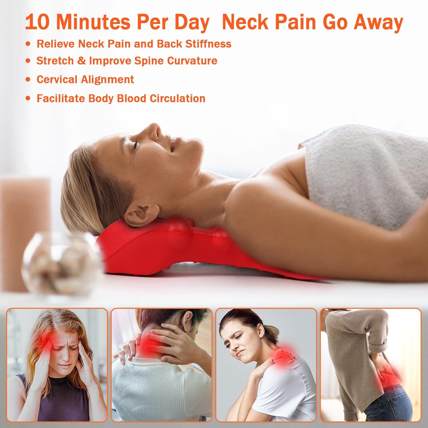 Cervical Massage Pillow, Trigger Point Massager for Neck Shoulder Back Pain Relief - Myofascial Release Tool, Tension Headache Relief & Posture Corrector - Red - Image 4