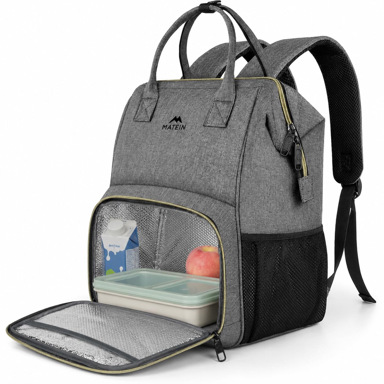 MATEIN Sac à Dos Isotherme Repas 15,6 Pouces Ordinateur Femme Homme Voyage Imperméable Gris