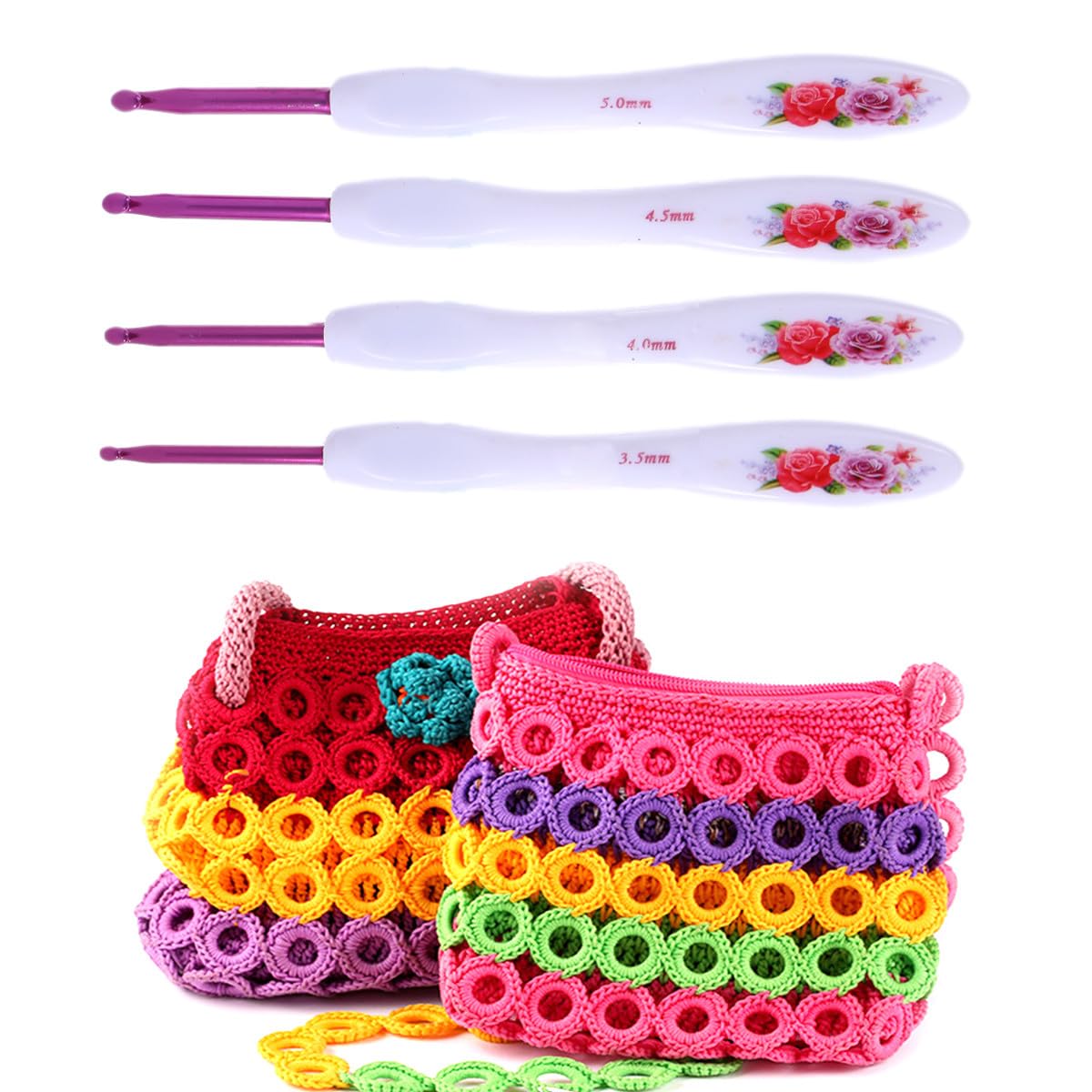 COHEALI 8Pcs Ergonomic Crochet Hooks Set, Large Aluminum Crochet Hooks with Soft Grip Floral Handles, Knitting Needles for Arthritic Hands, Beginners Yarn Craft Kit for Sweaters & Hats - 1