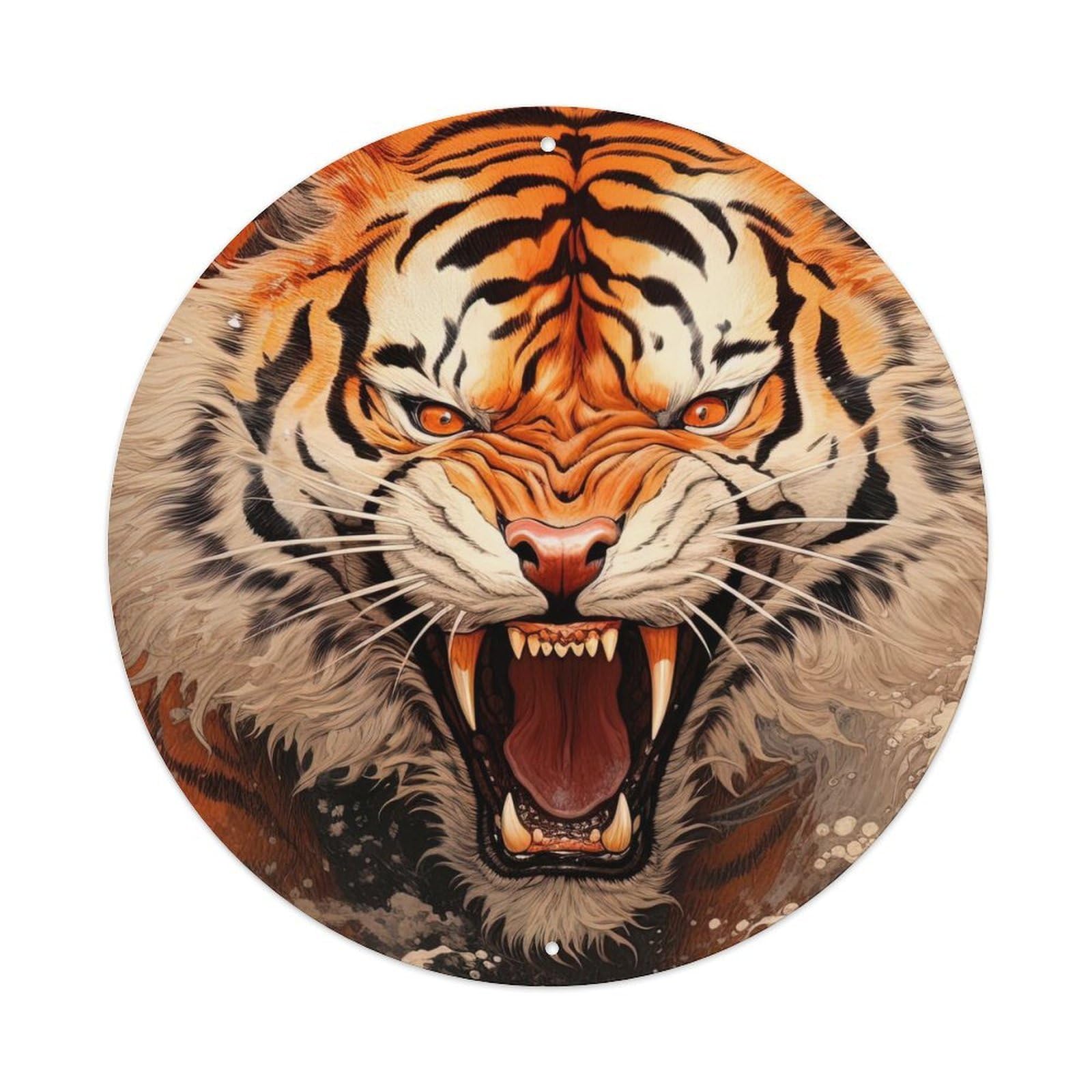 The Roaring Tiger Animal Artwork Vintage Metal Tin Sign Plaque Wall Decor for Cafe, Club Bar, Office, Garden Metal Poster 8x8Inch