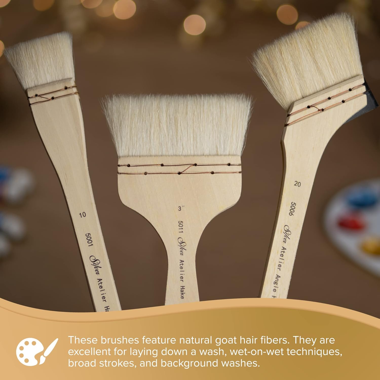 Silver Brush Limited 5001-70 Silver Atelier Hake Flat Paintbrush for Oil, Acrylic, Watercolor, Gesso and Grounds, Varnish and Top Coat, Size 70, Long Handle