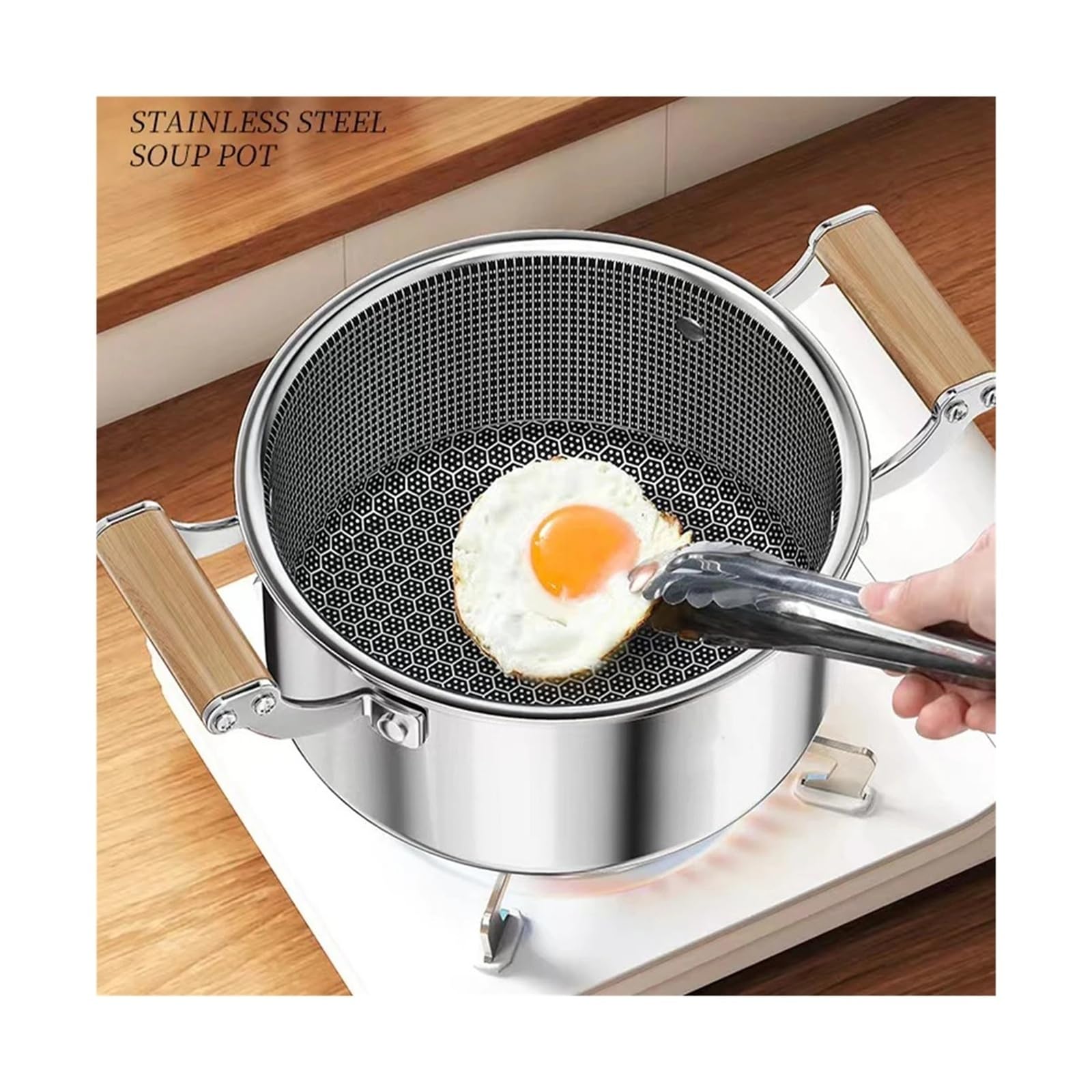 Olla Sopera De Acero Inoxidable 316L, Wok, Olla Caliente, Panal Antiadherente, Con Tapa, Cocina De Inducción For El Hogar, Estufa De Gas, Sartén Universal(26CM without cover)