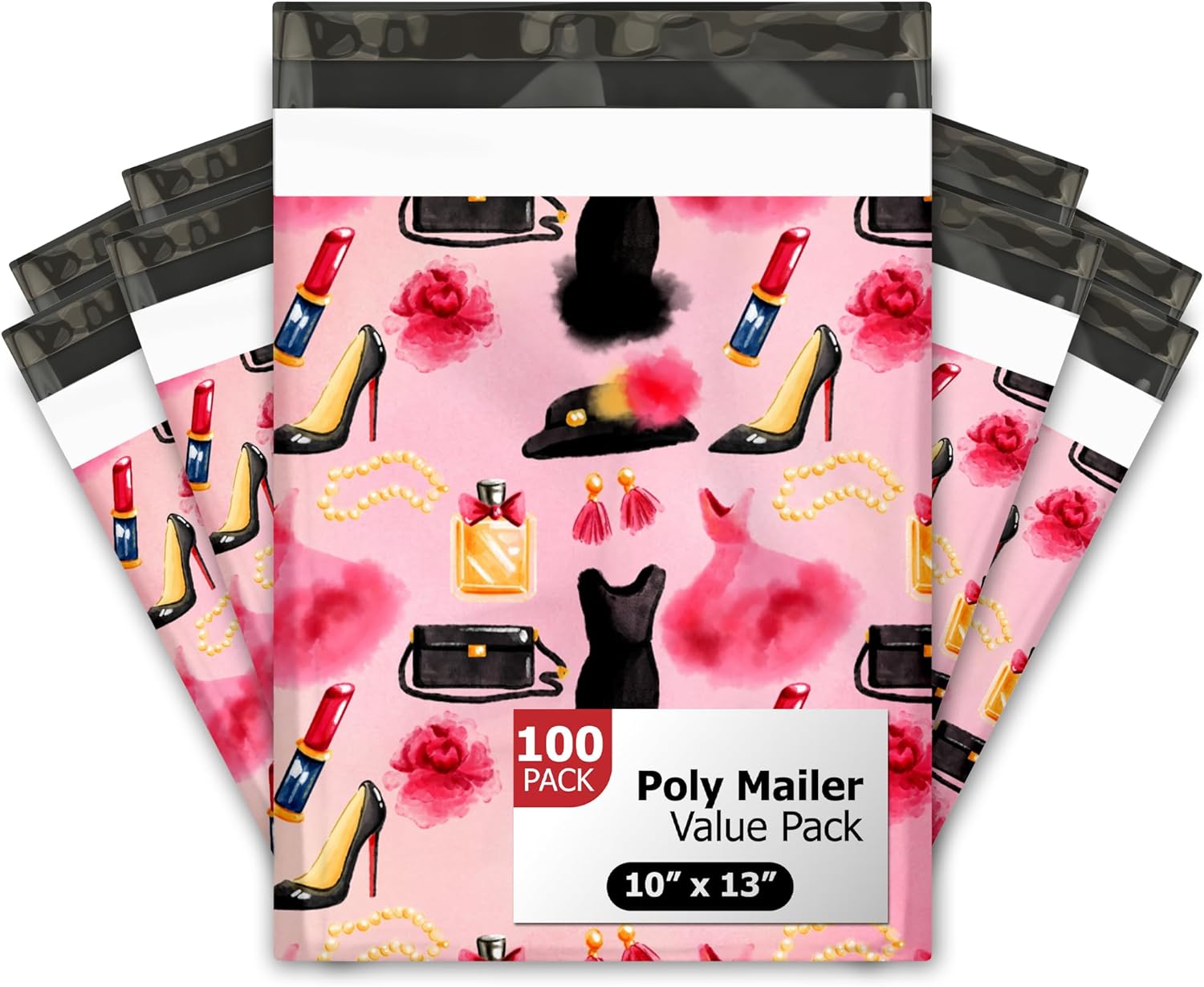 Pro Supply Global – 10"x13" 100 Pieces Fashion Valentine's Day Designer Poly Mailers -Waterproof Self-Sealing Polymailers, Tear-Resistant Shipping Bags, & Printed Mailing Envelopes for Small Business