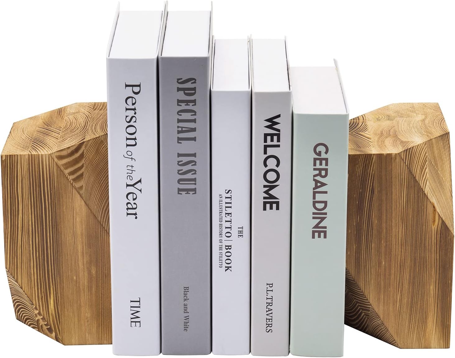 MyGift Brass Wood Decorative Bookends Triangular Design, Office Desk Wooden Book Ends, Book Stand for Shelves with Tone Ring Accent