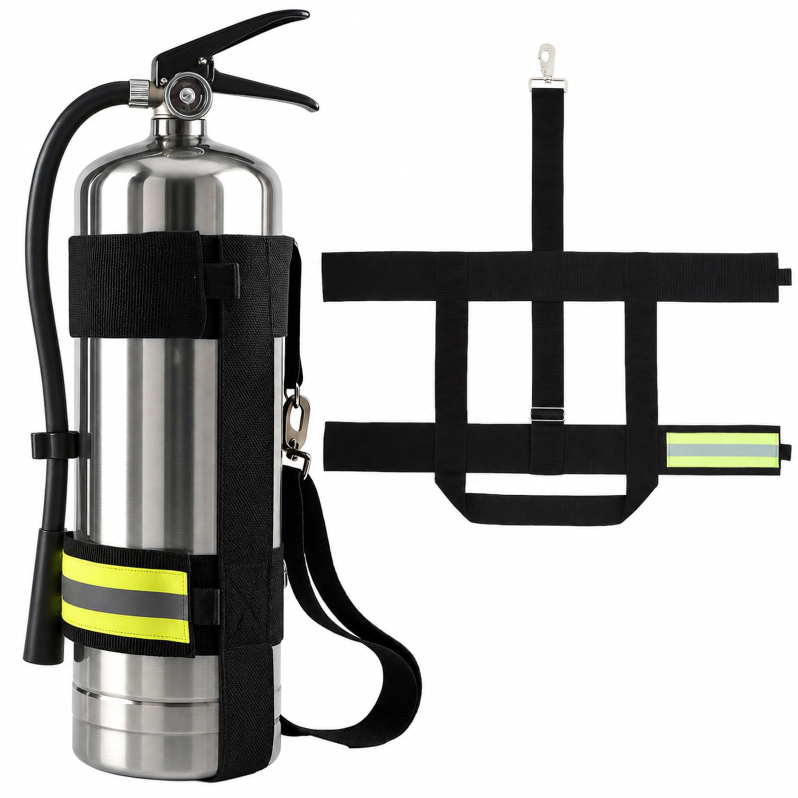 Shyyween 4 Pcs Adjustable Fire Extinguisher Carrying Strap, Reflective Firefighter Water Can Extinguisher Strap High-Strength Nylon Harness with Metal Buckle Fire Safety Gear (Green)