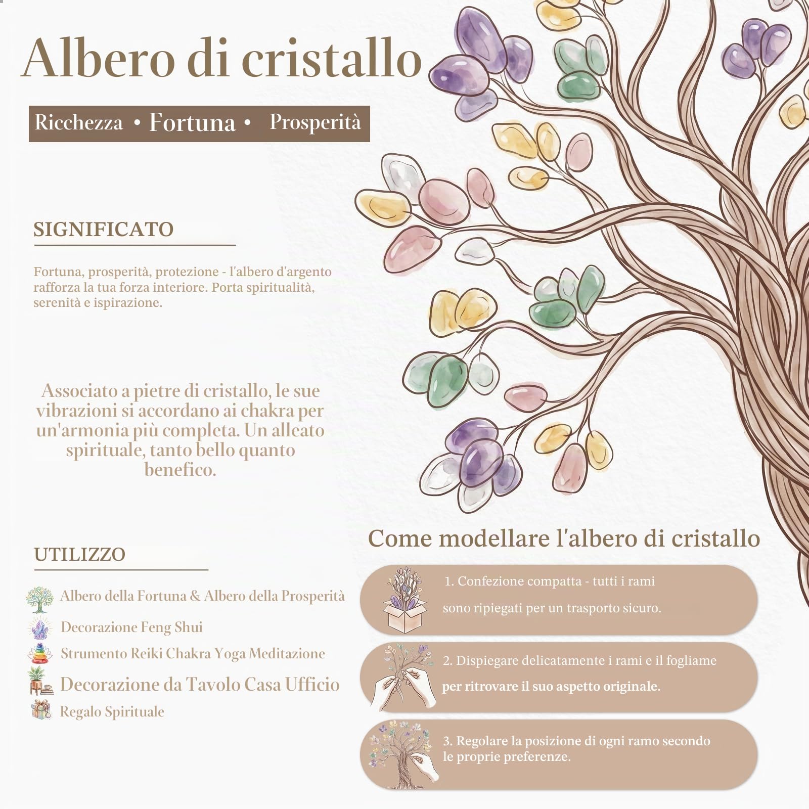 Nupuyai Quarzo rosa albero della vita in pietra su base geodo di ametista naturale, Feng Shui albero di cristallo fatto a mano per la decorazione di interni e Reiki Chakra