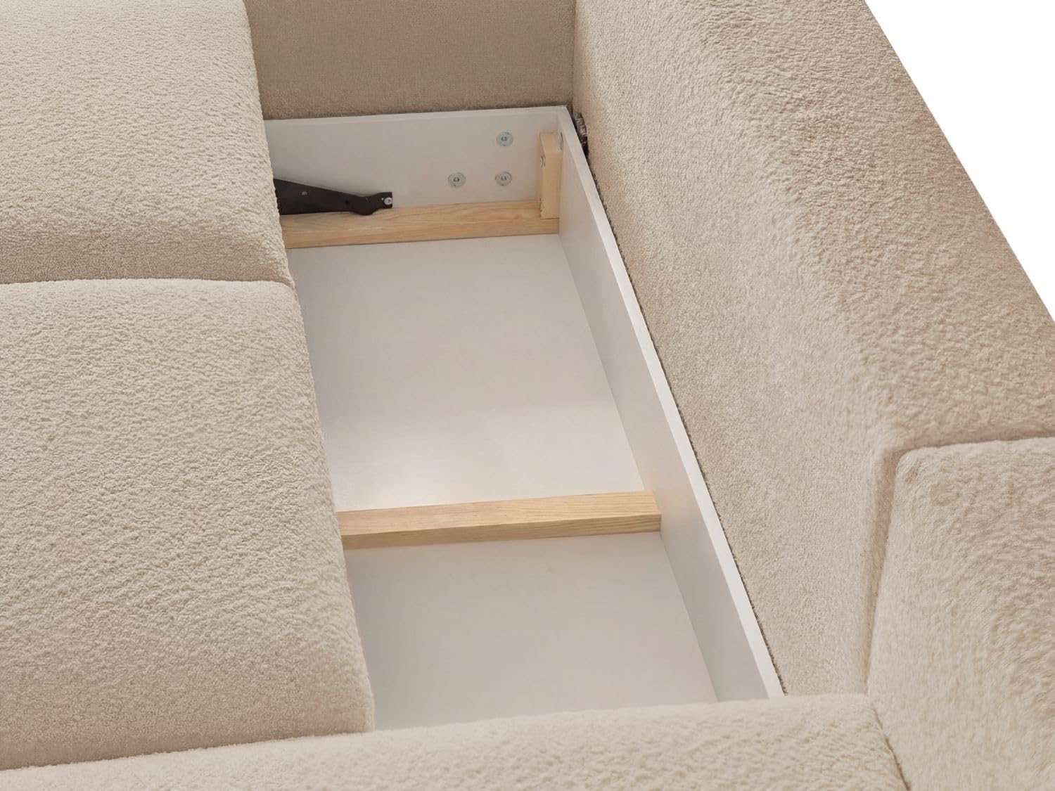 GRAINGOLD Avelin Ecksofa mit Schlaffunktion, 276x165 cm, L-Form Sofa, Schlafcouch für Wohnzimmer, Bouclé-Stoff, 4-Sitzer Eckcouch, Modernes Design (Beige, Links)