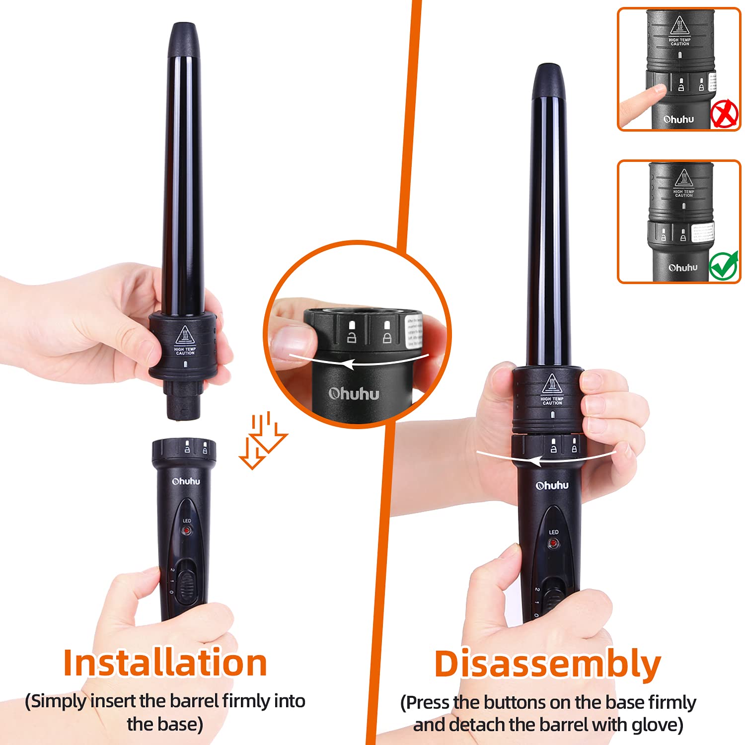 5 in 1 Curling Iron Wand Set, Ohuhu Upgrade Curling Wand 5Pcs 0.35 to 1.25 Inch Interchangeable Ceramic Barrel Heat Protective Glove, Dual Voltage Hair Curler for All Hair Type, Black, Christmas Gift : Beauty & Personal Care