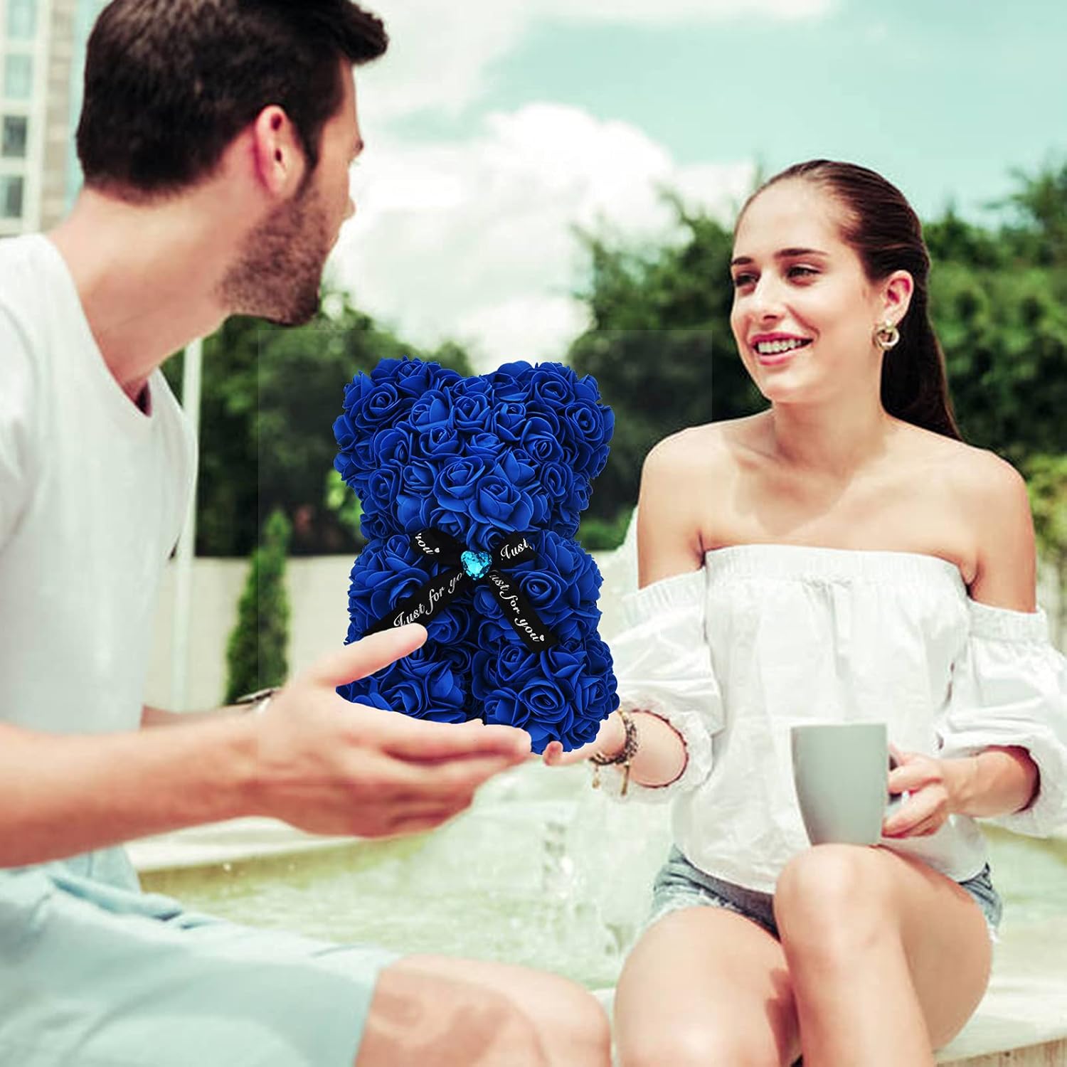 Lgv Flower Rose Bear,Romantic Gift for Valentine's Mother's Day, Christmas, Birthday,Girl Friend Her Mom Female Wife with Artificial Heart-Shaped Diamonds Sapphire Blue - Image 7