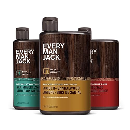 Every Man Jack Paquete variado de gel corporal para hombre, incluye 3 jabones corporales con ingredientes naturales y aromas increíbles, ámbar +