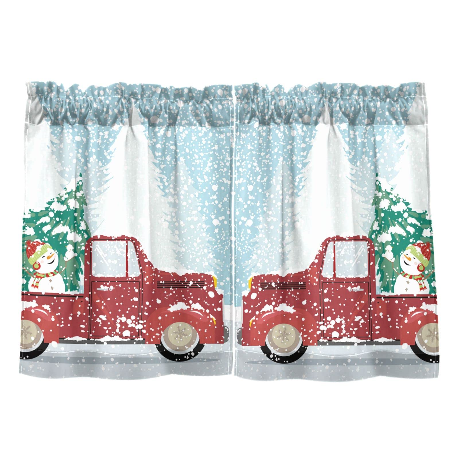 Mnsruu Cortinas de cocina, cortinas cortas de Navidad para camioneta de media ventana, 2 paneles, cortinas para Navidad, 27 x 24 pulgadas