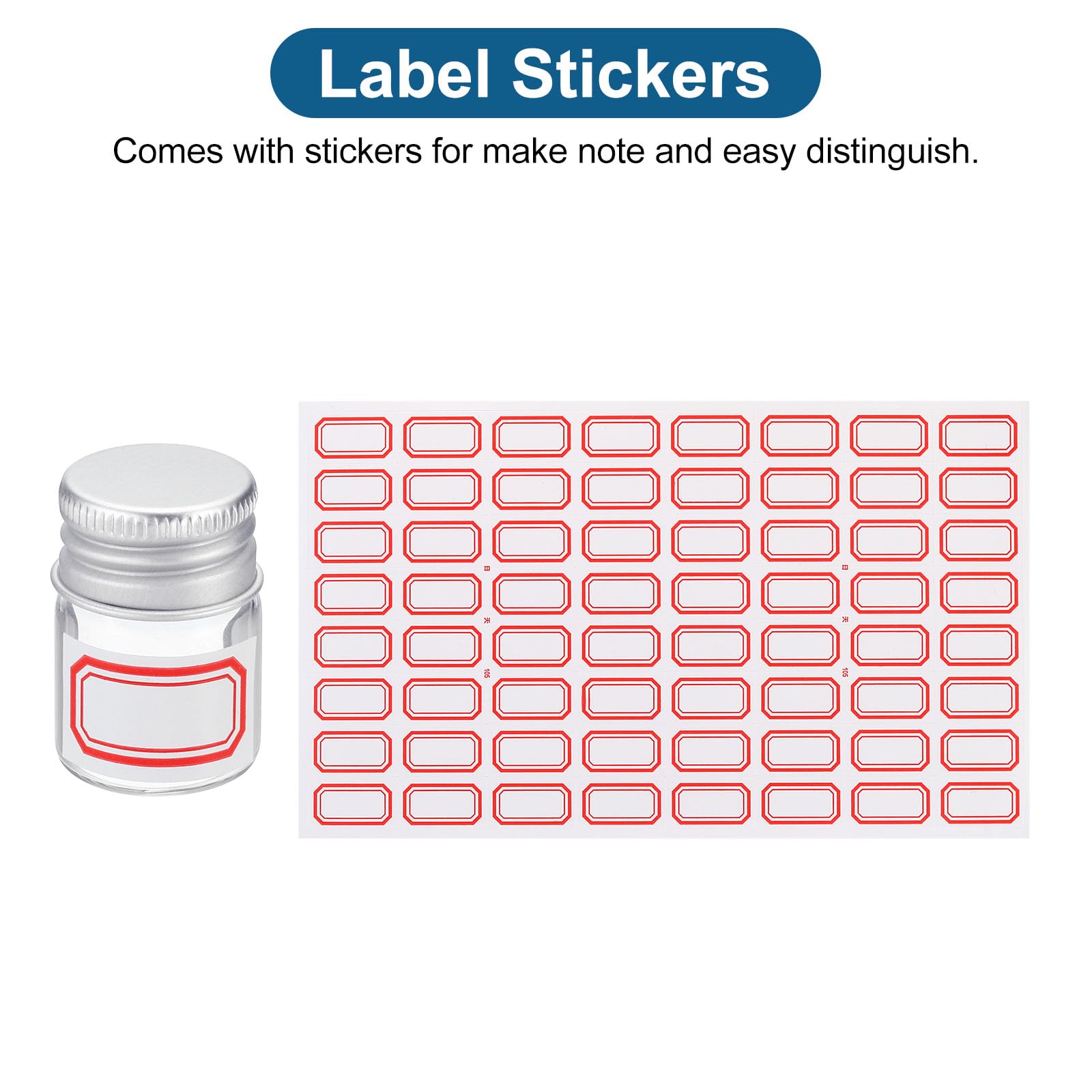 PATIKIL 5ml Fiale Vetro Trasparente, 50pz Piccola Fiala Modello Liquido con Tappi Vite Plastica Fermi e 64 Etichette Bottiglie Anti Perdita Barattoli Vuoti