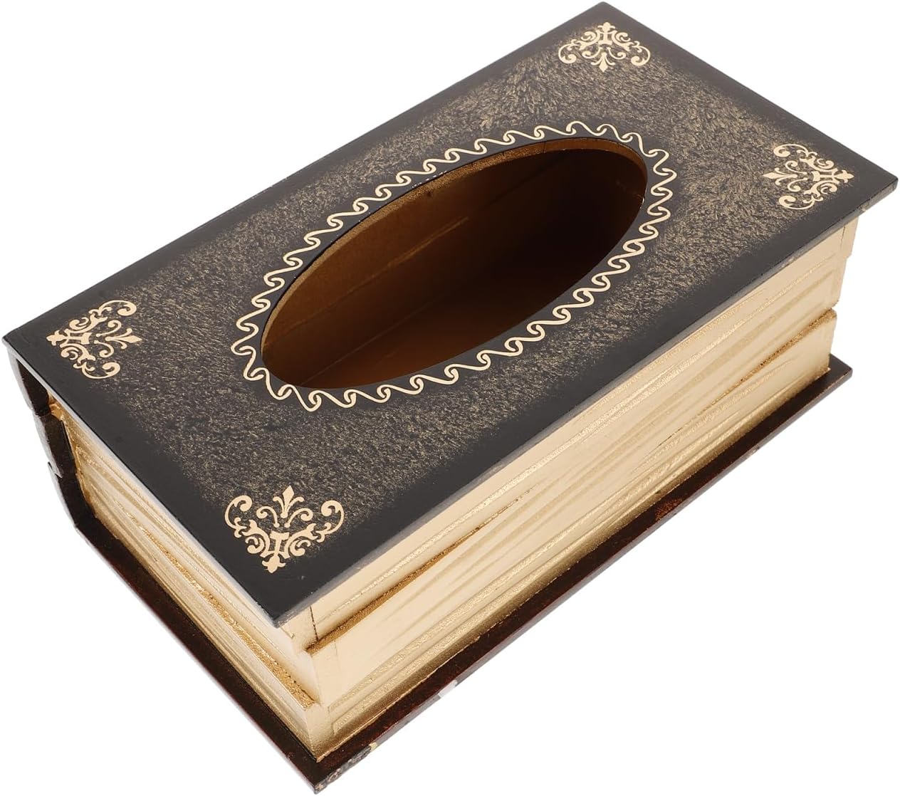 HEALLILY Book Tissue Box Holder Retro Antique Wooden Napkin Dispenser 9.84X5.51X3.93 Inch for Home Office Bathroom Car Decorative Storage