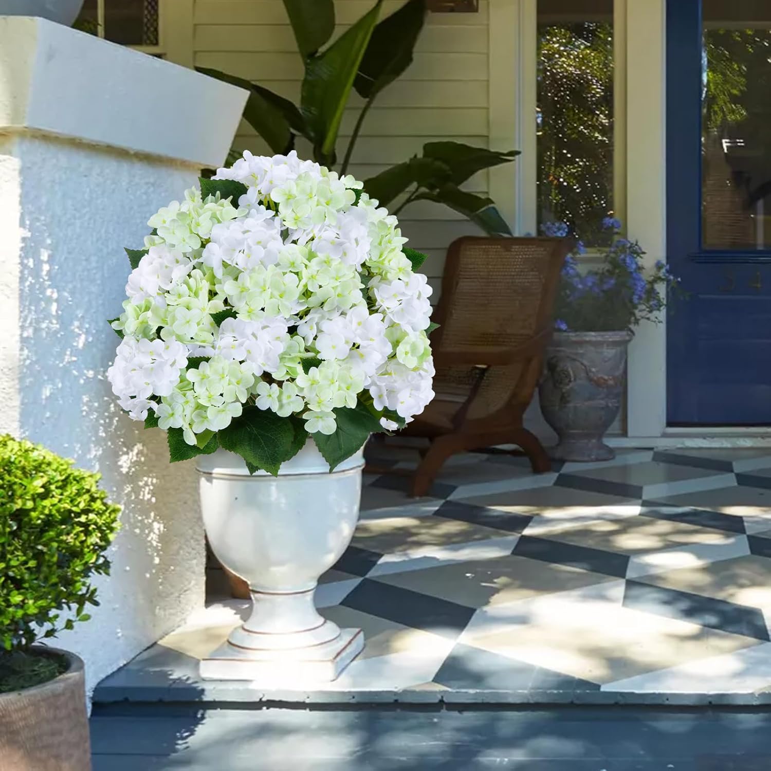 GTIDEA 2 Set 24" Artificial Hydrangea Tree with Ground Spike Outdoor Faux Hydrangea Flowers Bushes UV Resistant PU Real Touch Faux Flower Tree Artificial Topiary for Outdoors Front Porch Garden Decor