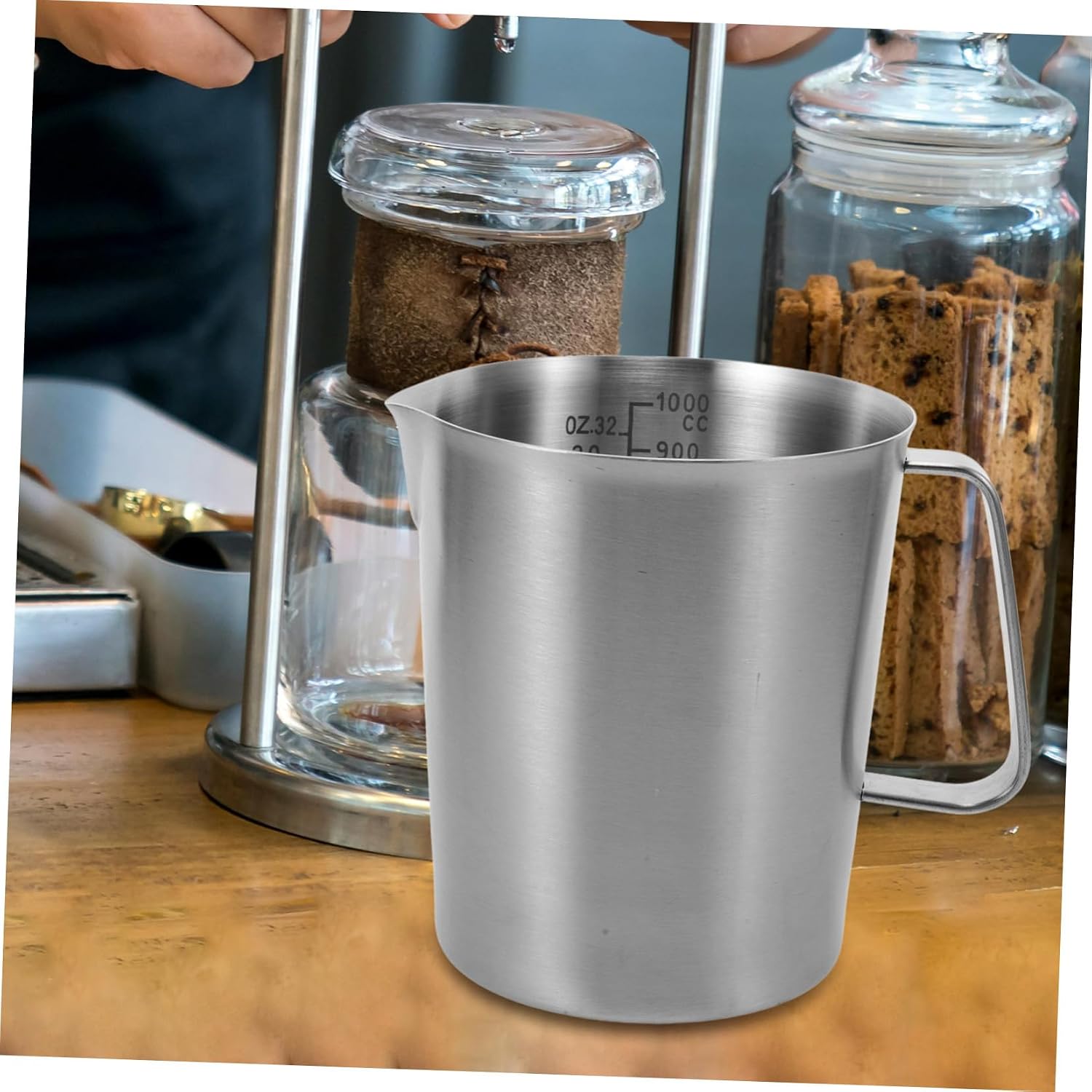 Stainless Steel Milk Frothing Pitcher with Handle Measuring Cup for Coffee Latte Juice and Yogurt Scale Lightweight Household Measuring Jug