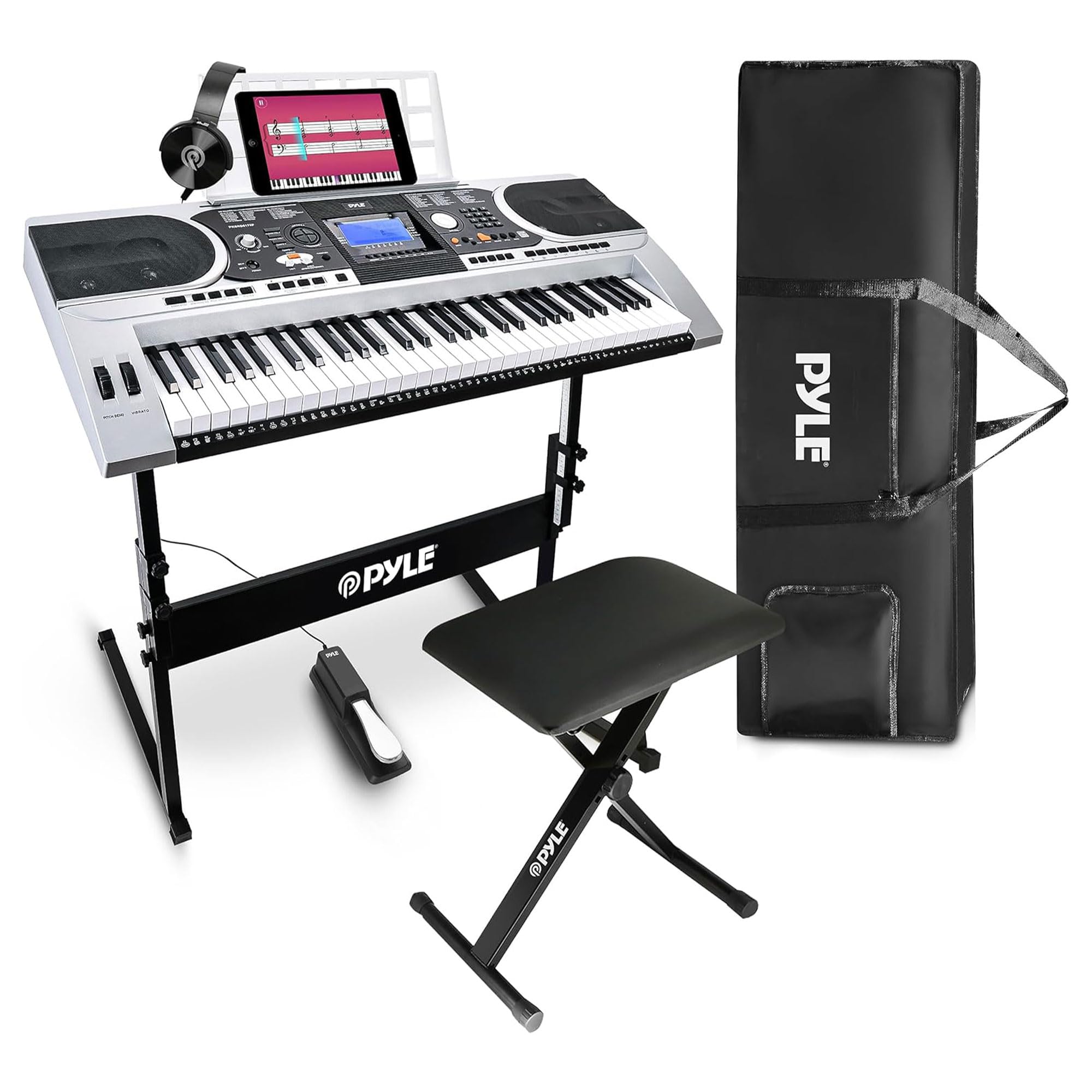 Piano Keyboard, Electric Musical Instrument, Full Size Portable Music Keyboard, Piano Keyboard 61 Keys, with Sustain Pedal, Headset, Weatherproof Bag and Keyboard Stand